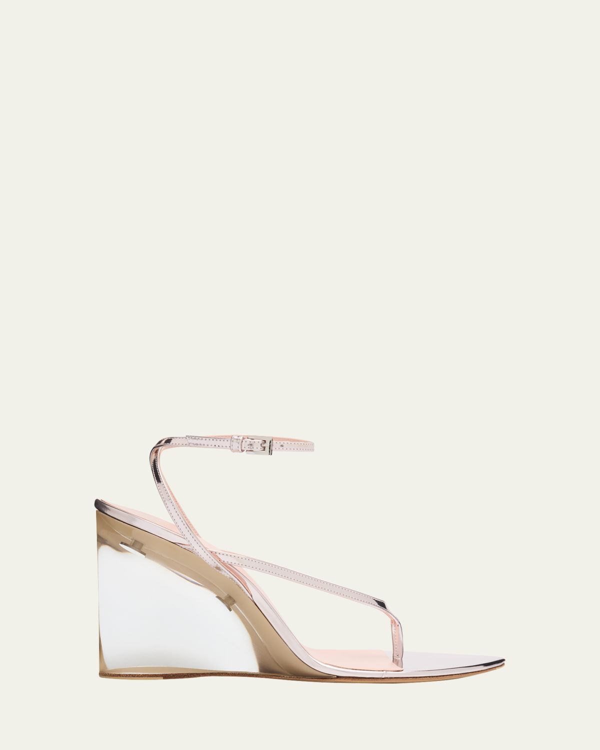 ALAIA Mirrored Leather Invisible Wedge Thong Sandals