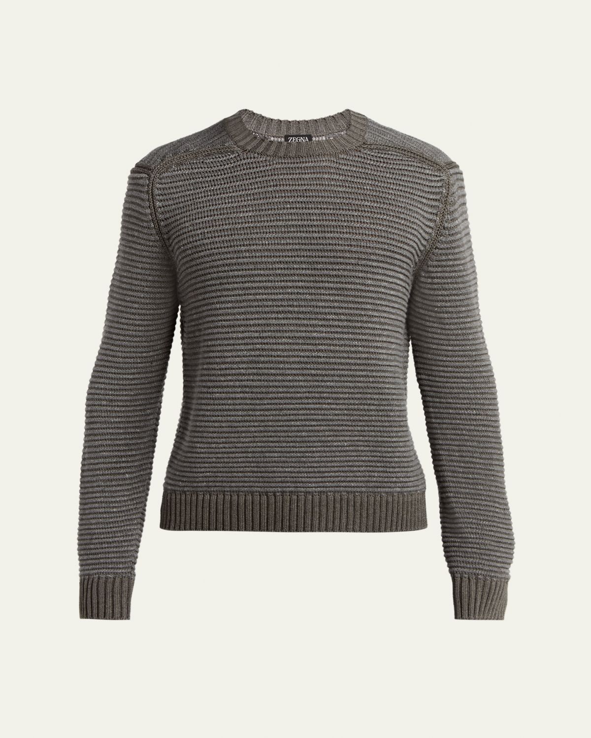 ZEGNA Men's Silk, Linen and Cashmere Ribbed Crewneck Sweater