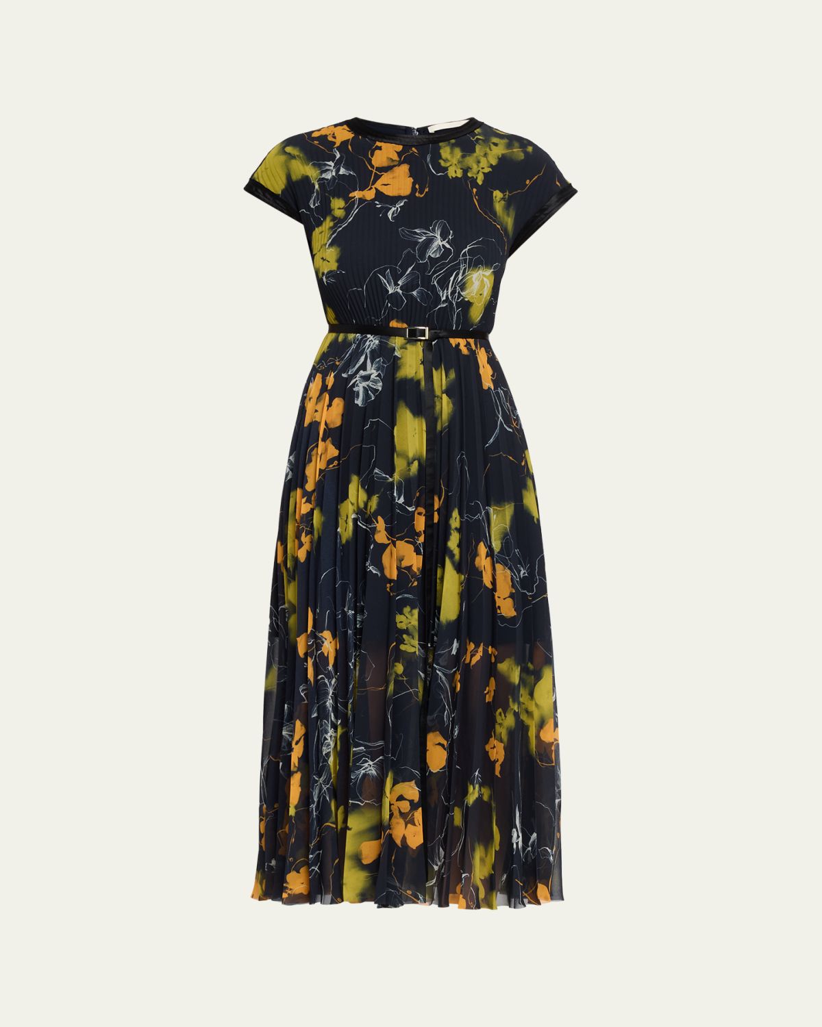 Jason Wu Collection Shadow Floral Pleated Crepe De Chine Midi Dress