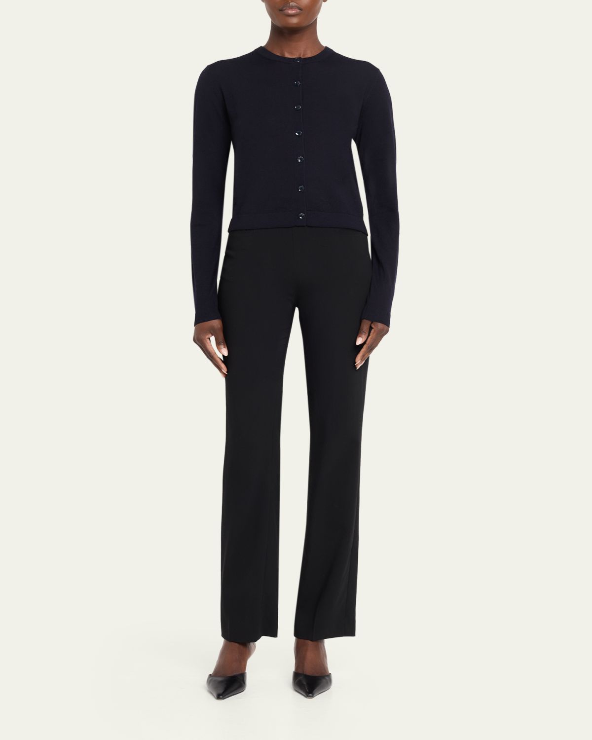 Jason Wu Collection Merino Wool Crewneck Cardigan With Satin Panel | Thumbnail 2 Jason Wu Collection Merino Wool Crewneck Cardigan With Satin Panel | Thumbnail 2