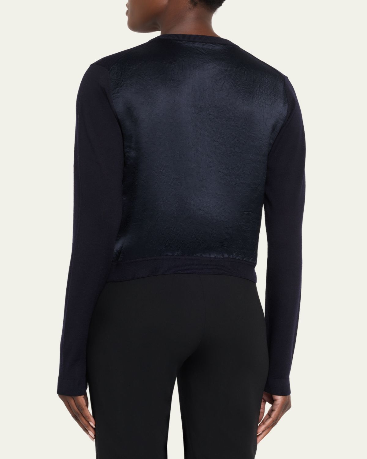Jason Wu Collection Merino Wool Crewneck Cardigan With Satin Panel | Thumbnail 3 Jason Wu Collection Merino Wool Crewneck Cardigan With Satin Panel | Thumbnail 3