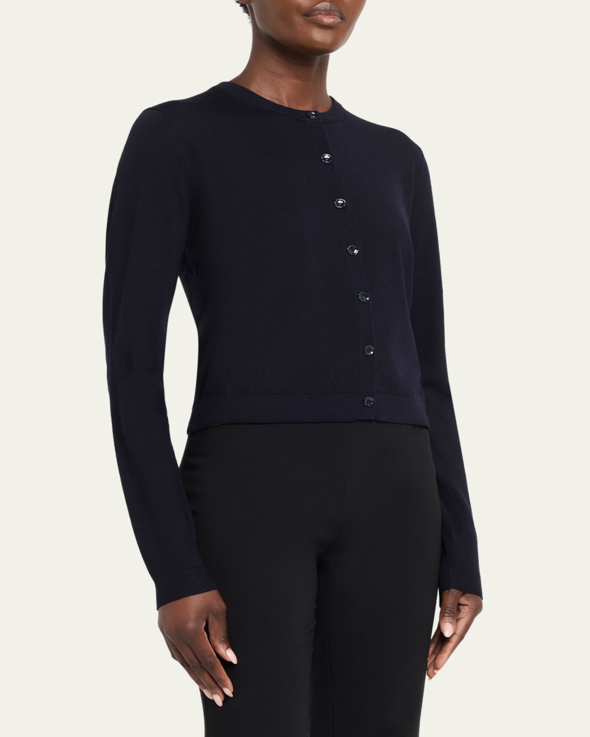 Jason Wu Collection Merino Wool Crewneck Cardigan With Satin Panel | Thumbnail 4 Jason Wu Collection Merino Wool Crewneck Cardigan With Satin Panel | Thumbnail 4