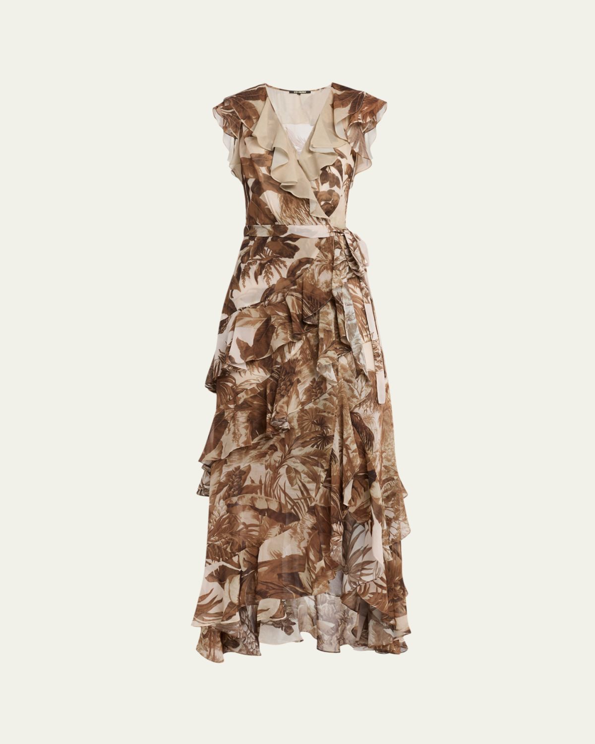 Kobi Halperin Elanor Botanical-Print Ruffle Wrap Maxi Dress