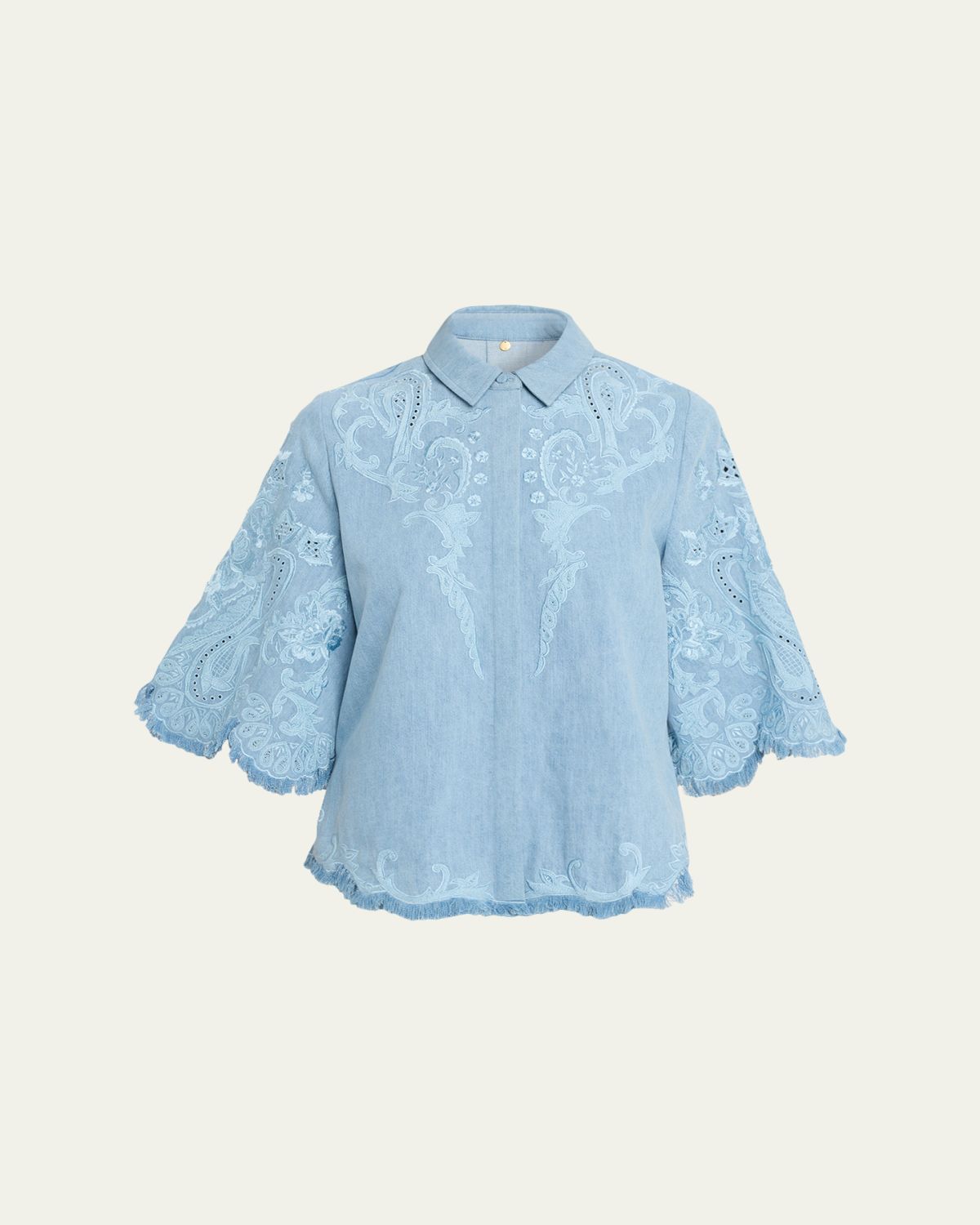 Kobi Halperin Hadley Floral Embroidered Denim Blouse