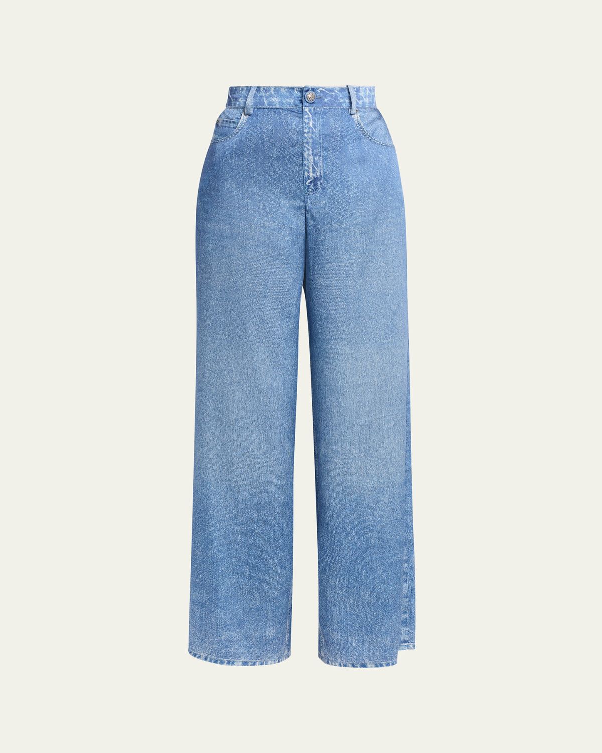 Kobi Halperin Sage Denim-Print Wide-Leg Pants