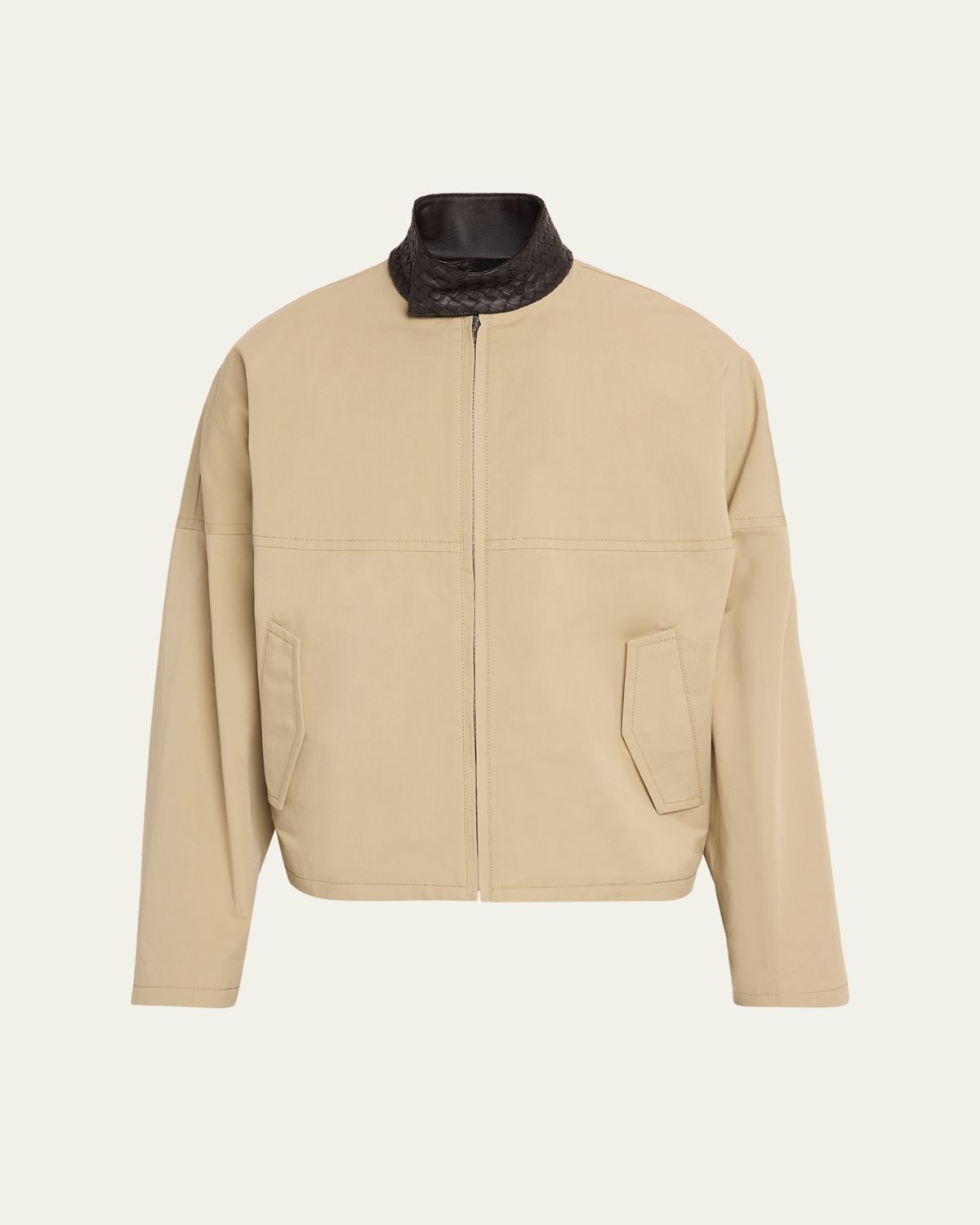 Bottega Veneta Men 's Intrecciato Leather-Collar Cotton Blouson