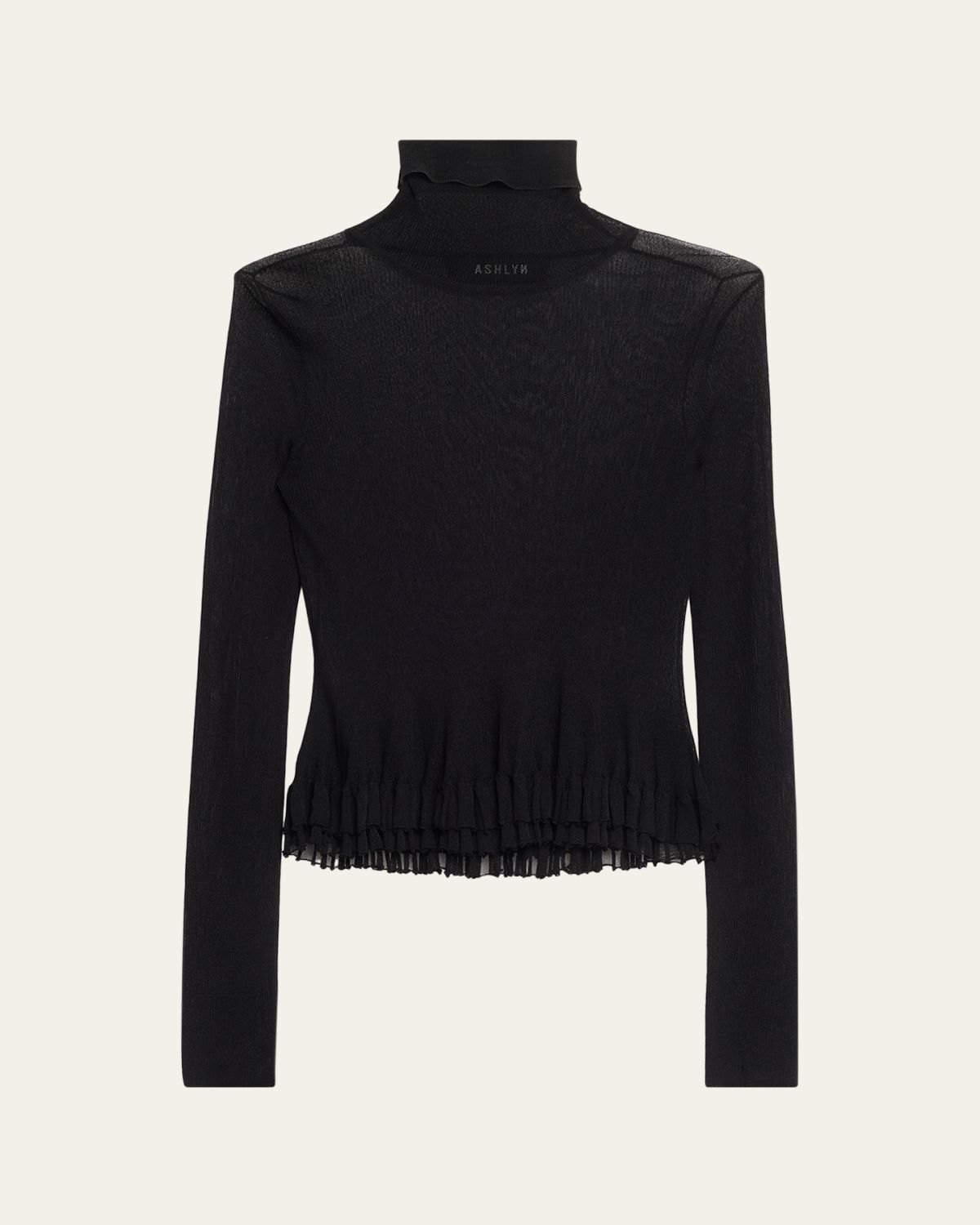ASHLYN Meritt Ruffle Sheer Rib Turtleneck Sweater