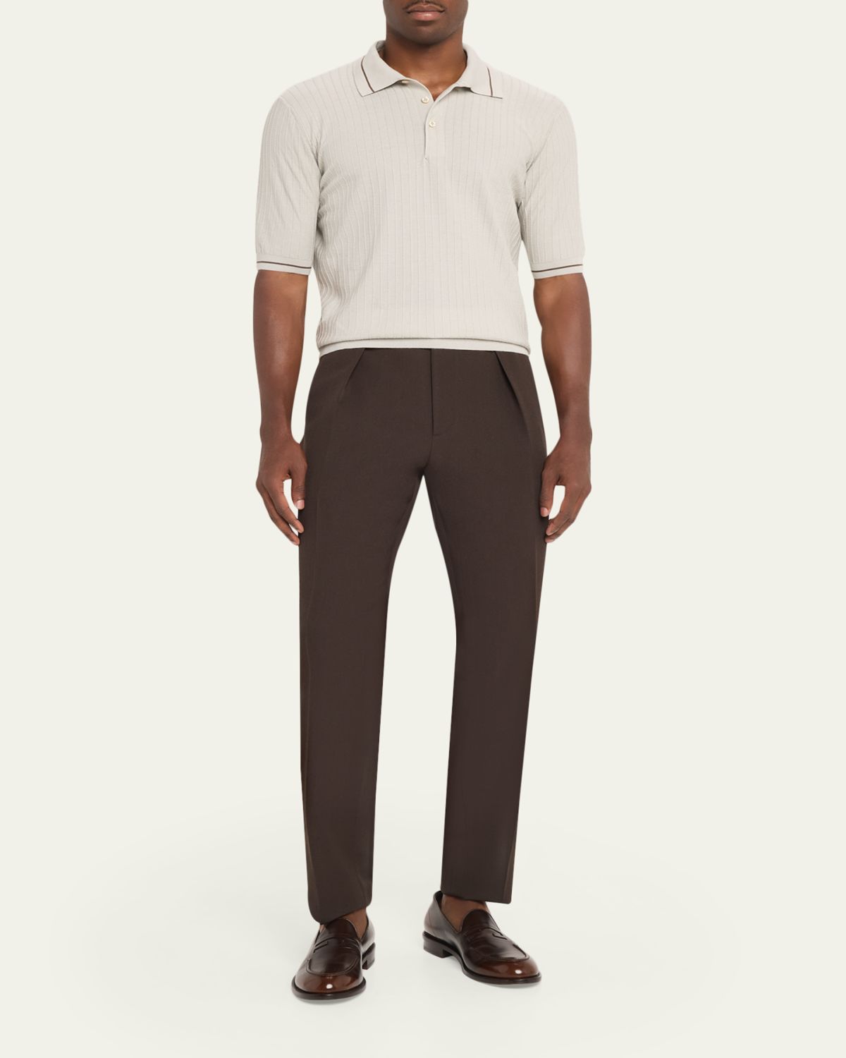 Fioroni Men's Textural Cotton-Cashmere Polo Shirt | Thumbnail 2 Fioroni Men's Textural Cotton-Cashmere Polo Shirt | Thumbnail 2
