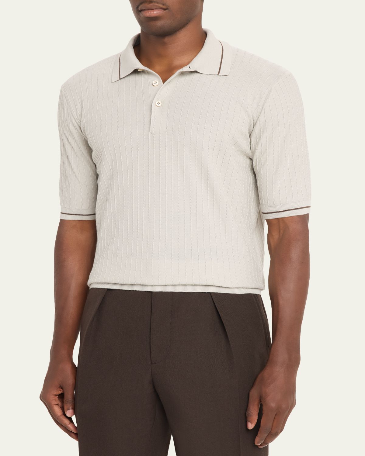 Fioroni Men's Textural Cotton-Cashmere Polo Shirt | Thumbnail 4 Fioroni Men's Textural Cotton-Cashmere Polo Shirt | Thumbnail 4