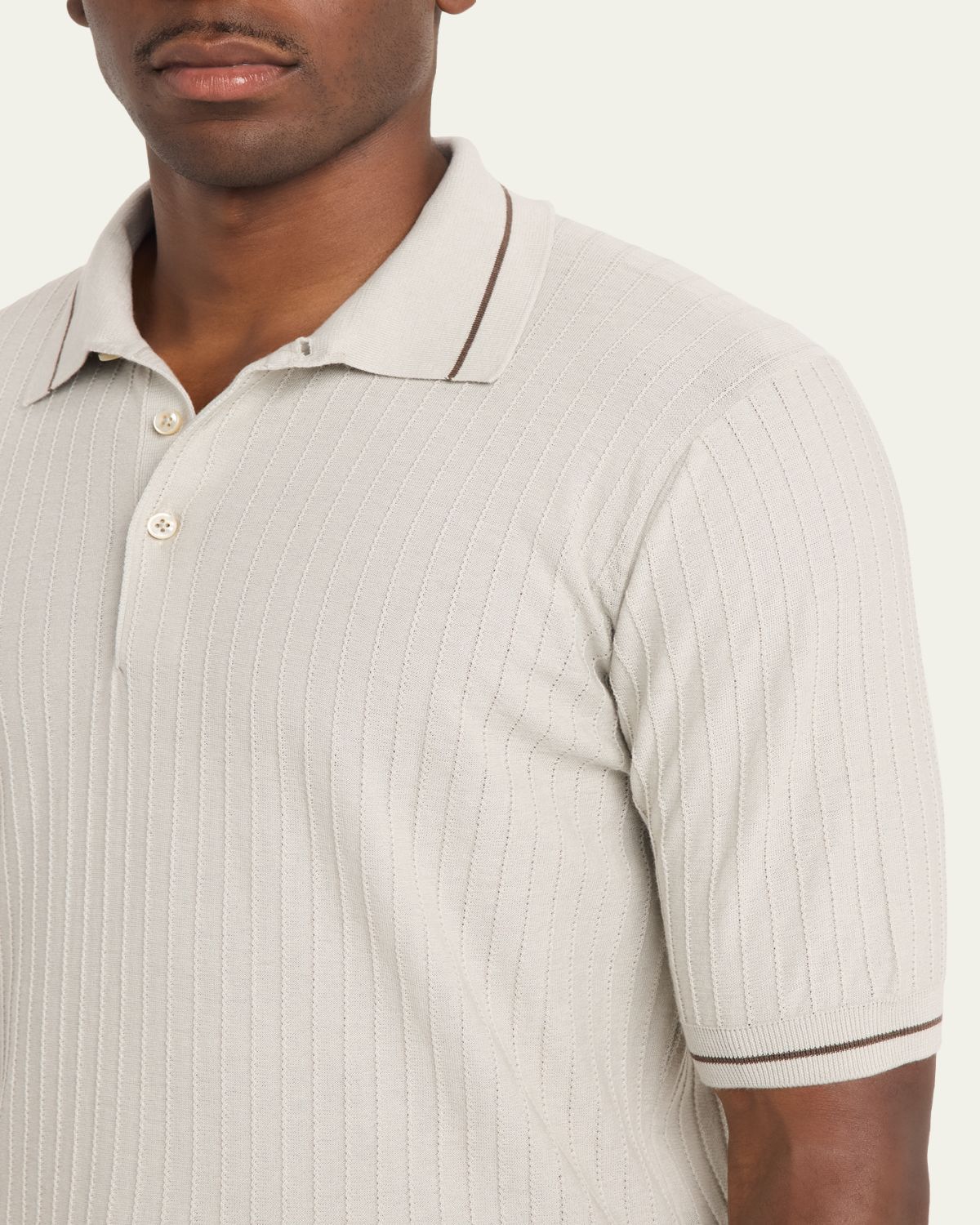 Fioroni Men's Textural Cotton-Cashmere Polo Shirt | Thumbnail 5 Fioroni Men's Textural Cotton-Cashmere Polo Shirt | Thumbnail 5