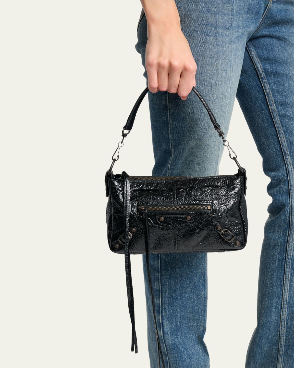 Balenciaga Le City Moto Mini Leather Shoulder Bag - back view in Black