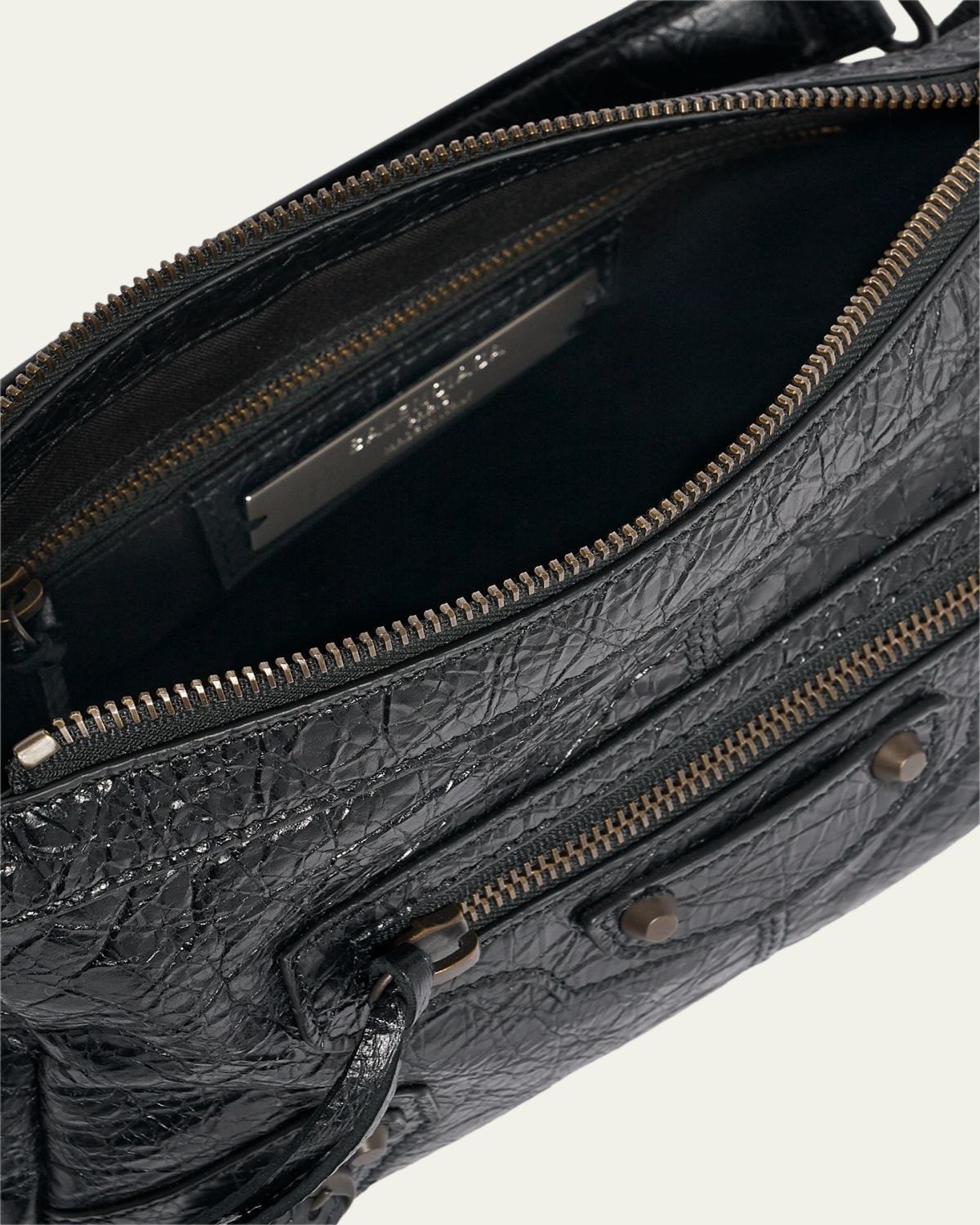 Balenciaga Le City Moto Mini Leather Shoulder Bag - detail view in Black