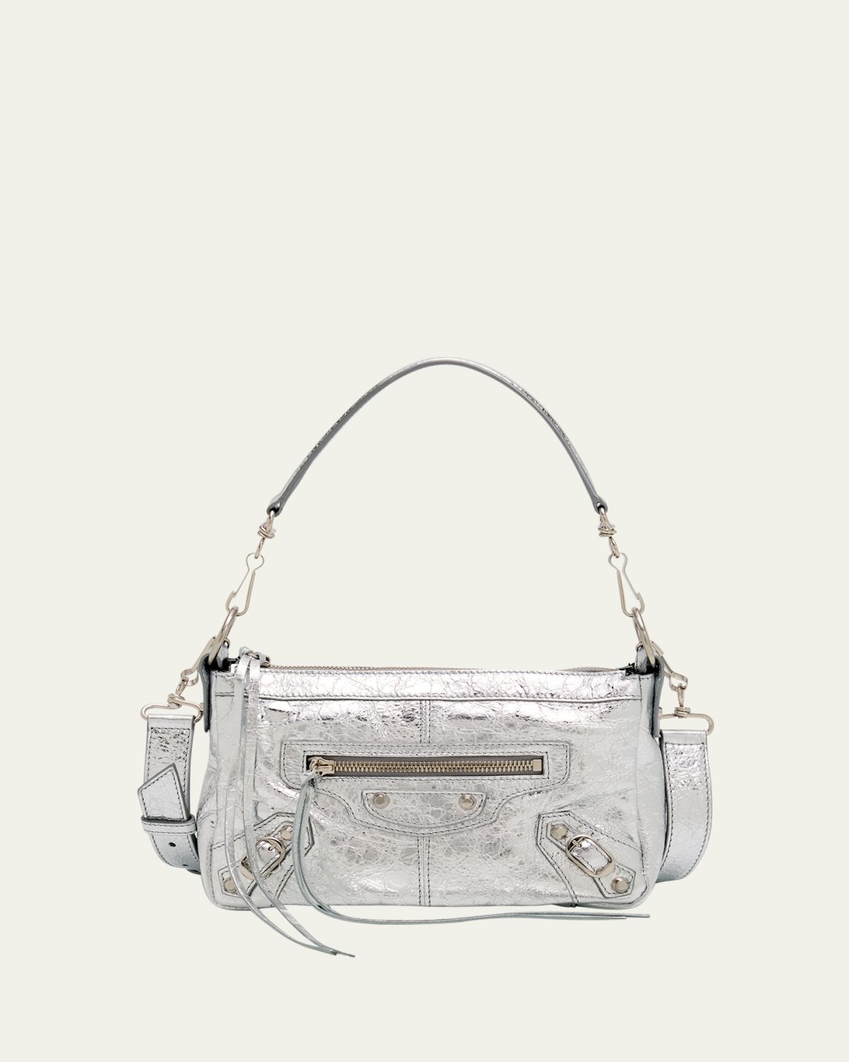 Balenciaga Le City Mini Metallic Leather Moto Shoulder Bag