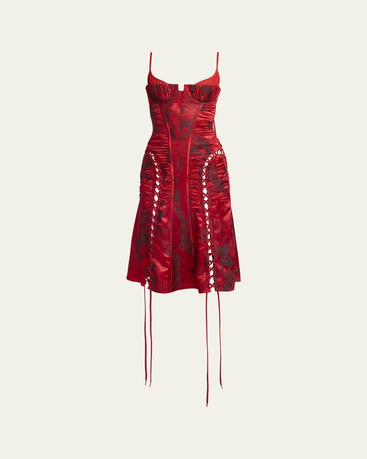 McQueen Certified Fluid Viscose Floral Jacquard Corset Dress