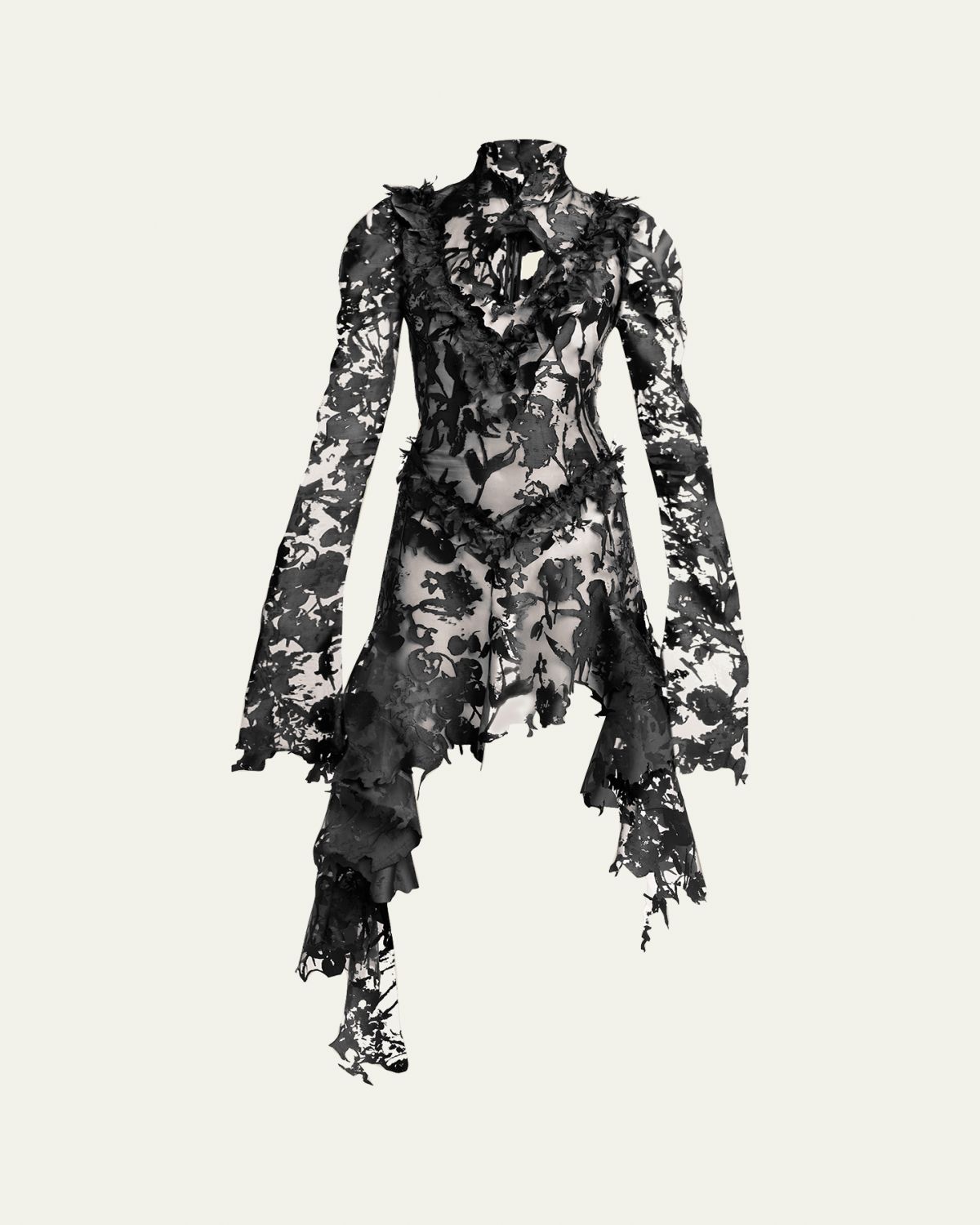 McQueen Flower Devore Sheer Asymmetric Dress