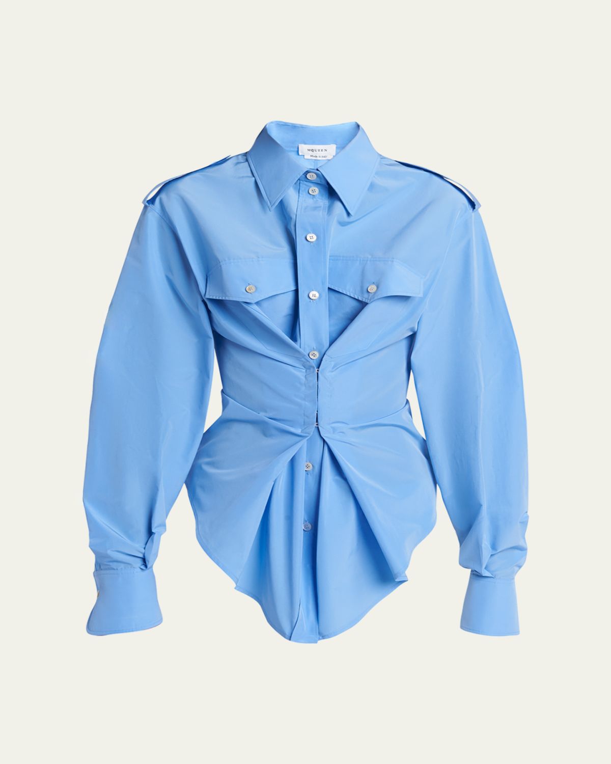 McQueen Responsible Cotton Gathered Long-Sleeve Shirt