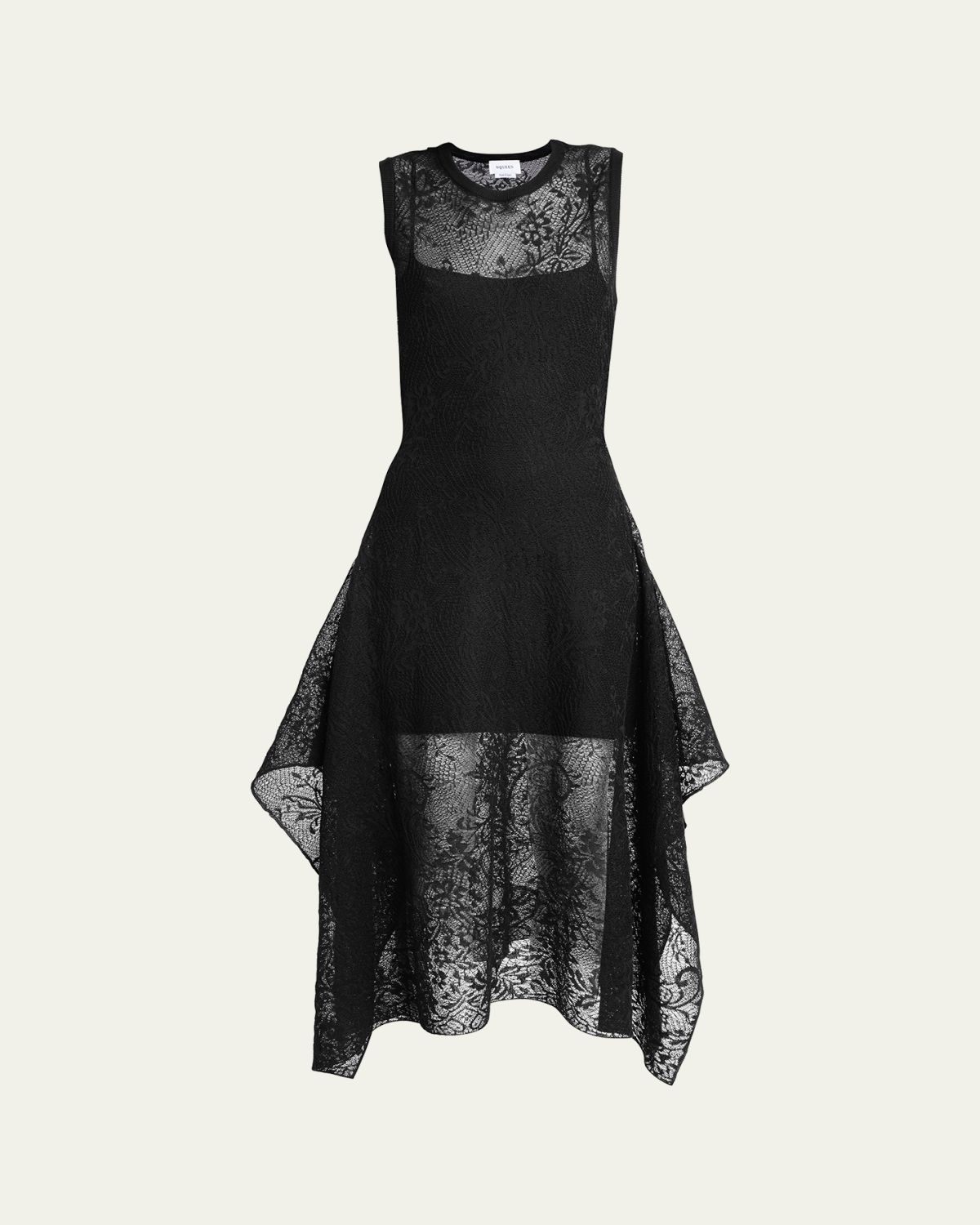 McQueen Floral Lace Semi-Sheer Sleeveless Dress