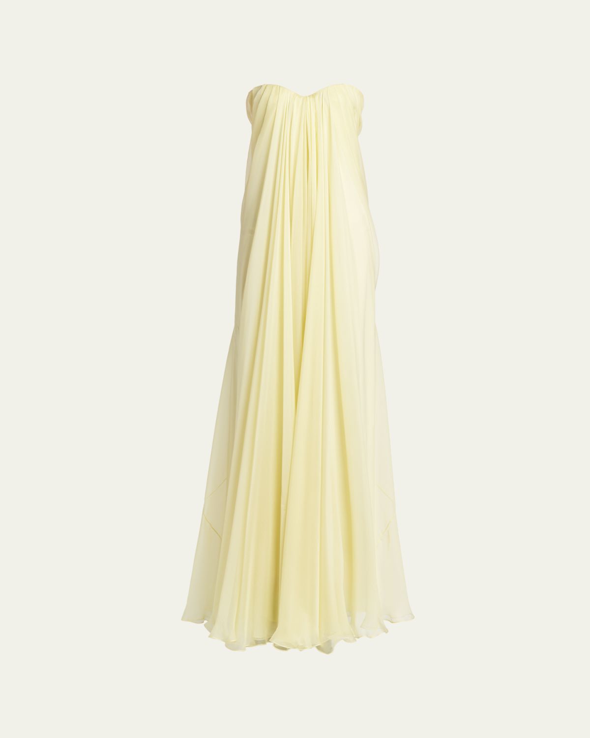 McQueen Strapless Draped Chiffon Bustier Maxi Dress