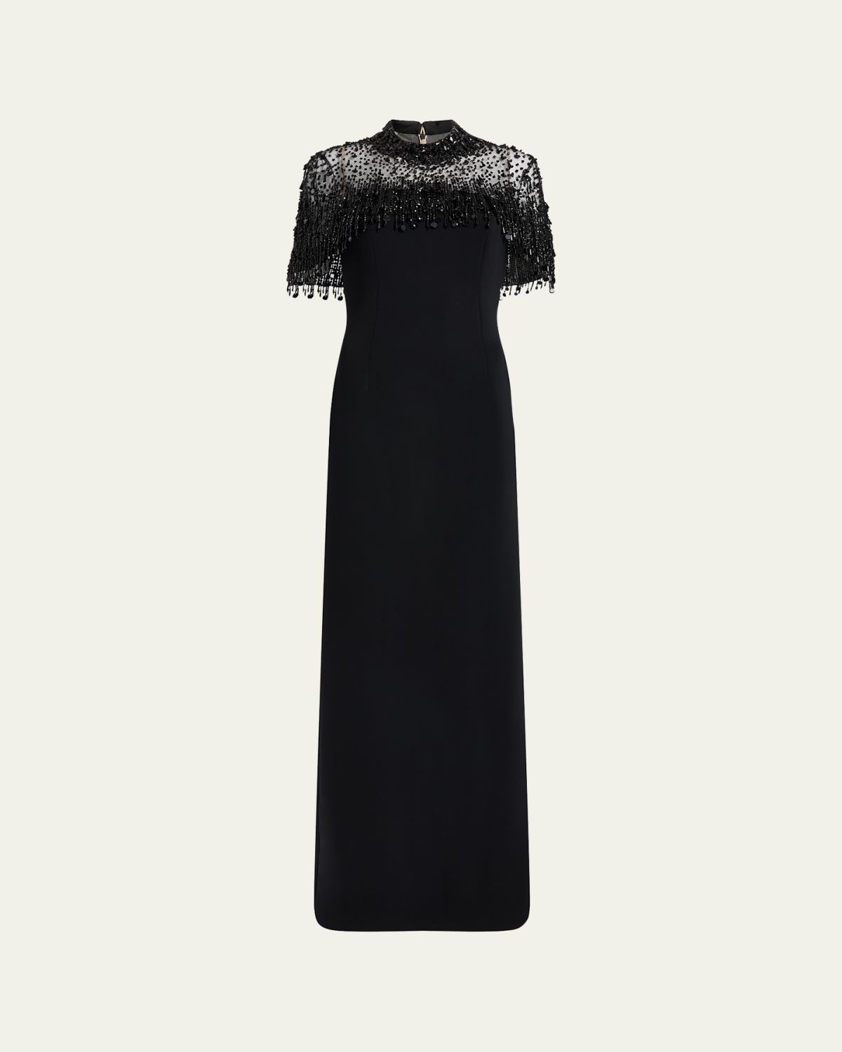 Jenny Packham Livia Crystal Fringe Capelet Column Gown