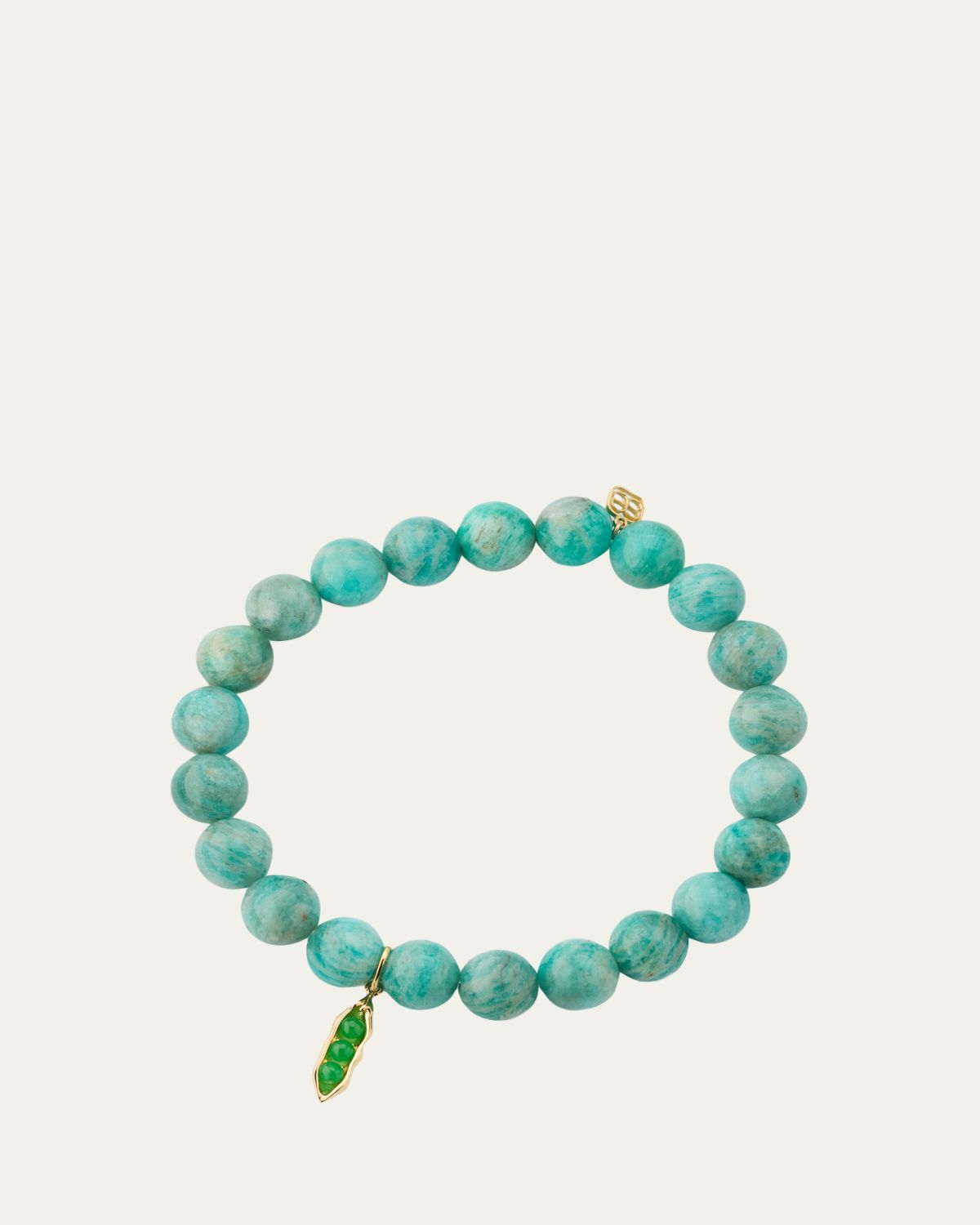 Sydney Evan 14K Green Jade Pea Pod Charm on Amazonite Stretch Bracelet | Thumbnail 5