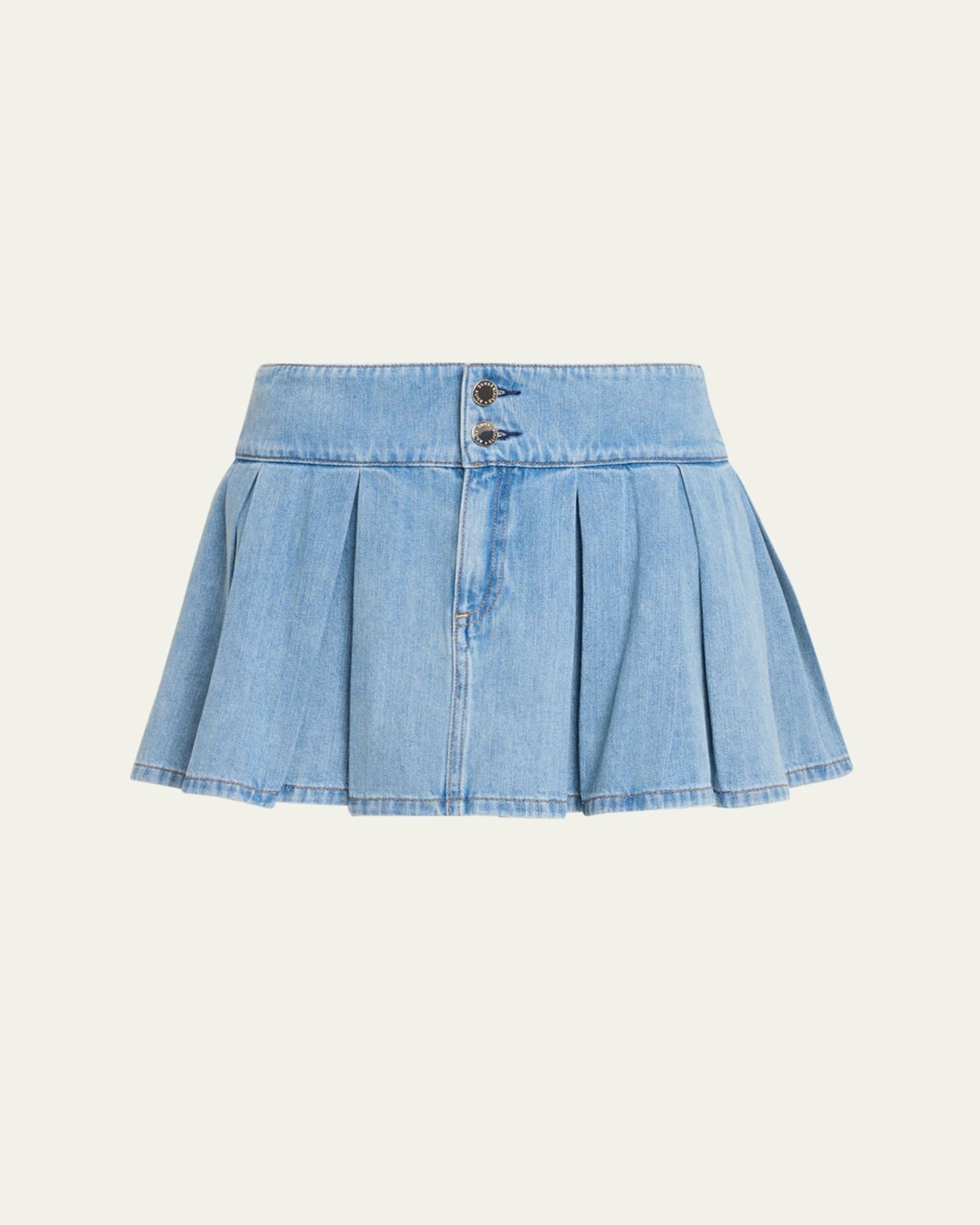 ALICE + OLIVIA Amy Low-Rise Pleated Denim Mini Skirt