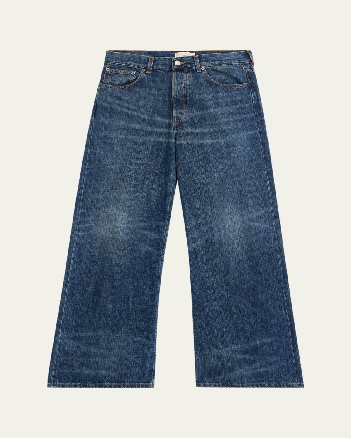 Jeanerica Men's Whiskered Dark Blue Denim Wide-Leg Jeans