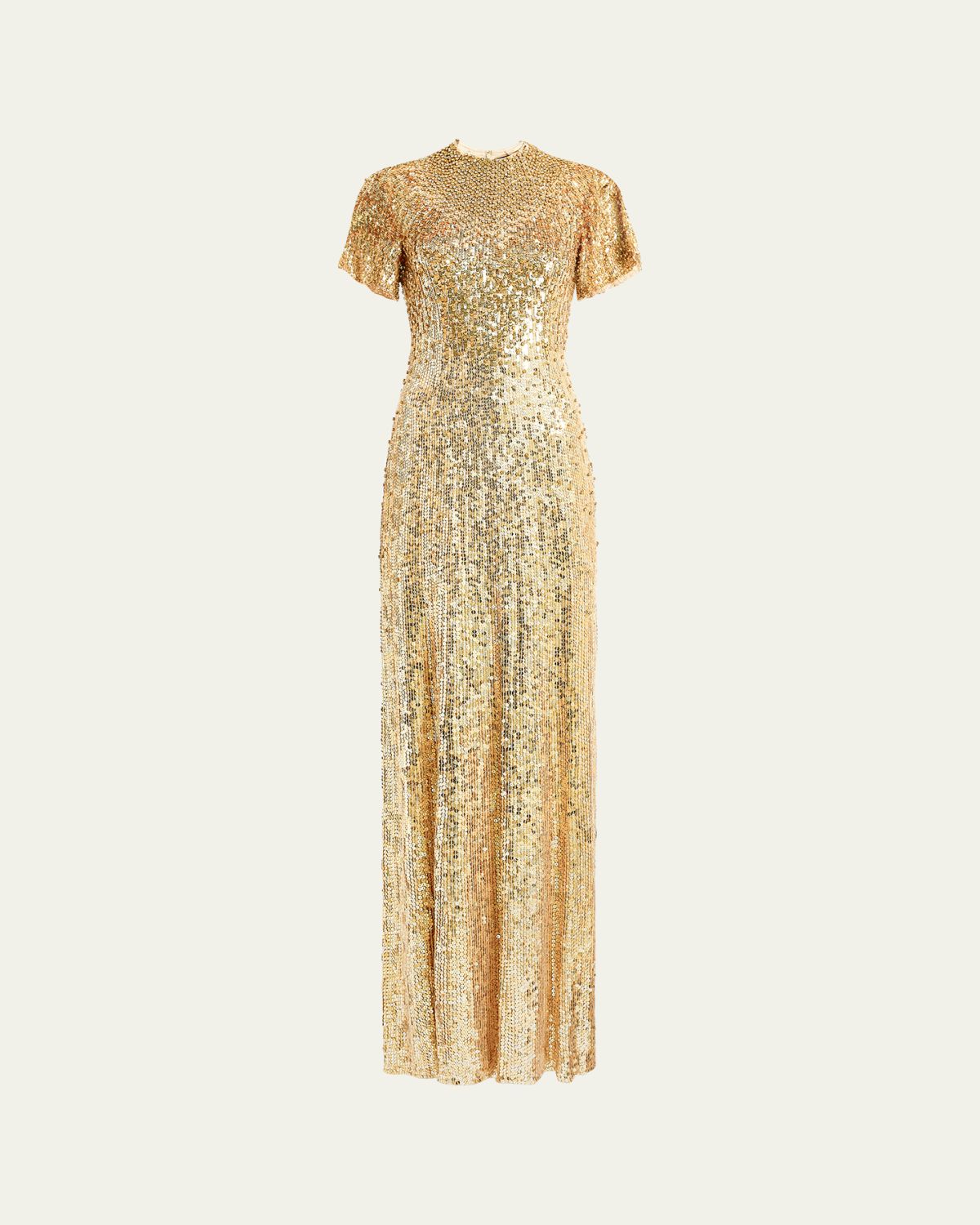 Jenny Packham Jourdain Sequined Short-Sleeve A-Line Gown