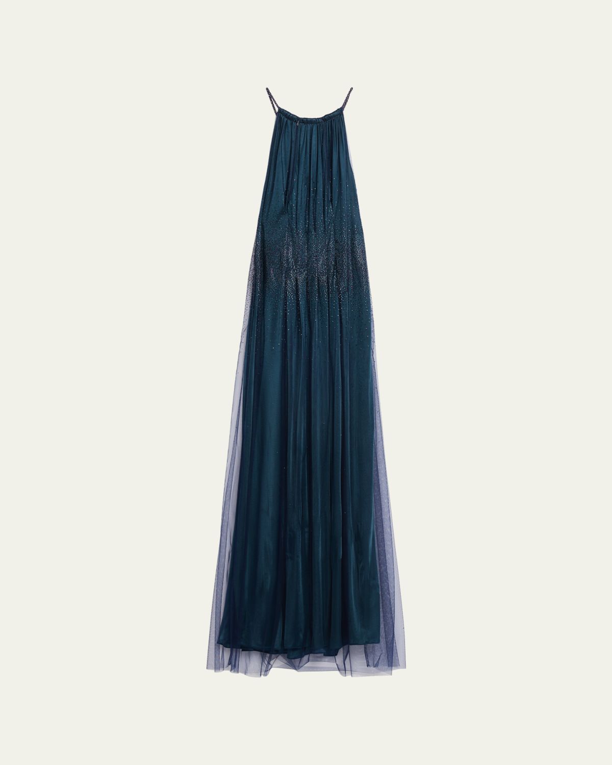 Giorgio Armani Rhinestoned Pleated Tulle Jersey Halter Gown