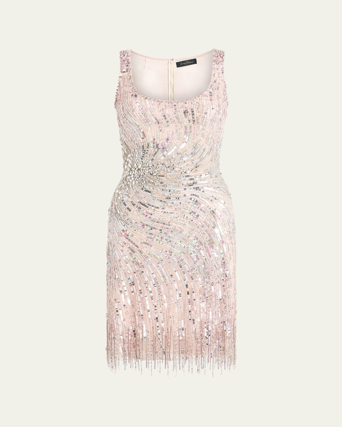 Jenny Packham Swirly Beaded Sleeveless Mini Cocktail Dress