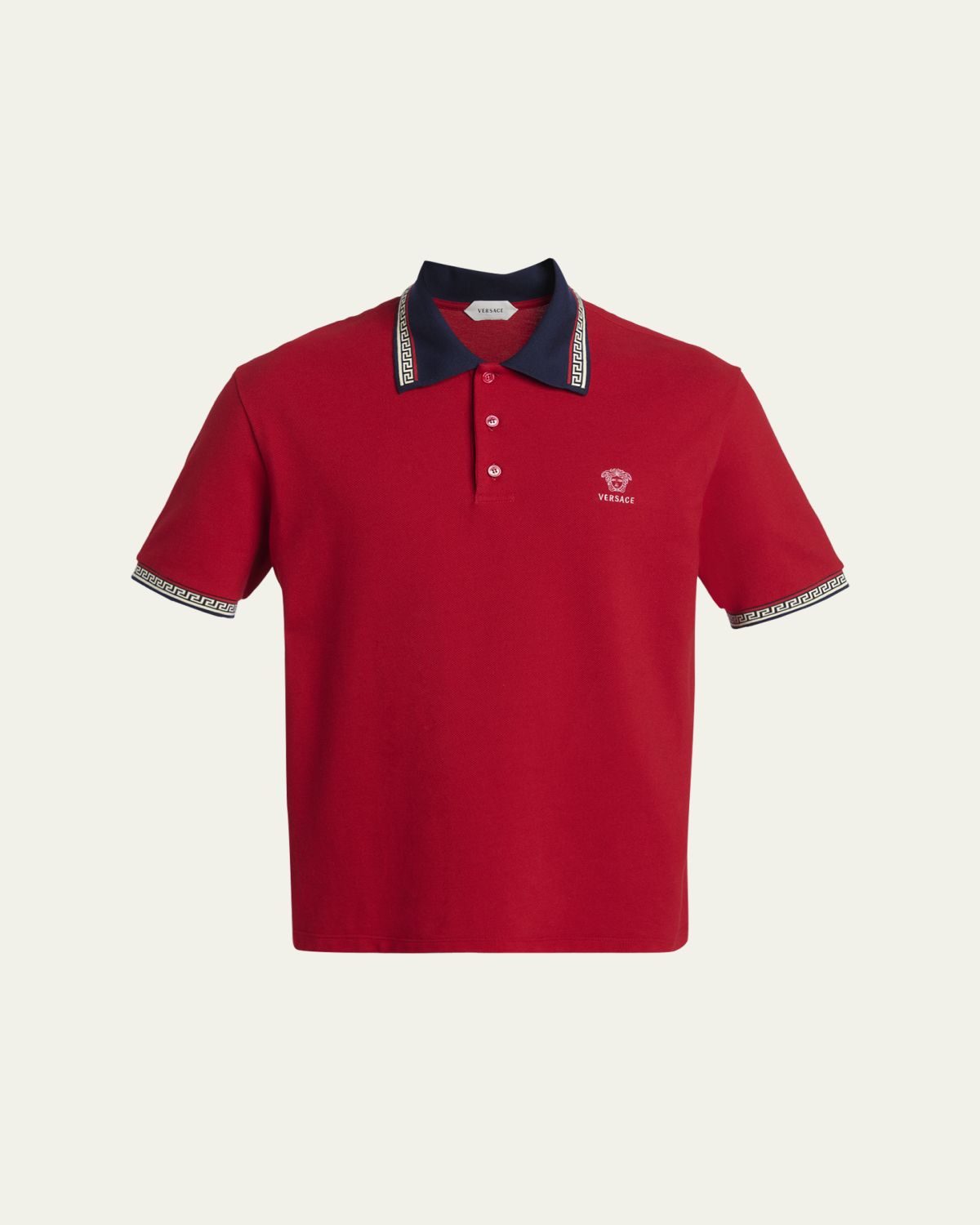 Versace Men's Greca-Trim Cotton Pique Medusa Polo Shirt | Thumbnail 6 Versace Men's Greca-Trim Cotton Pique Medusa Polo Shirt | Thumbnail 6