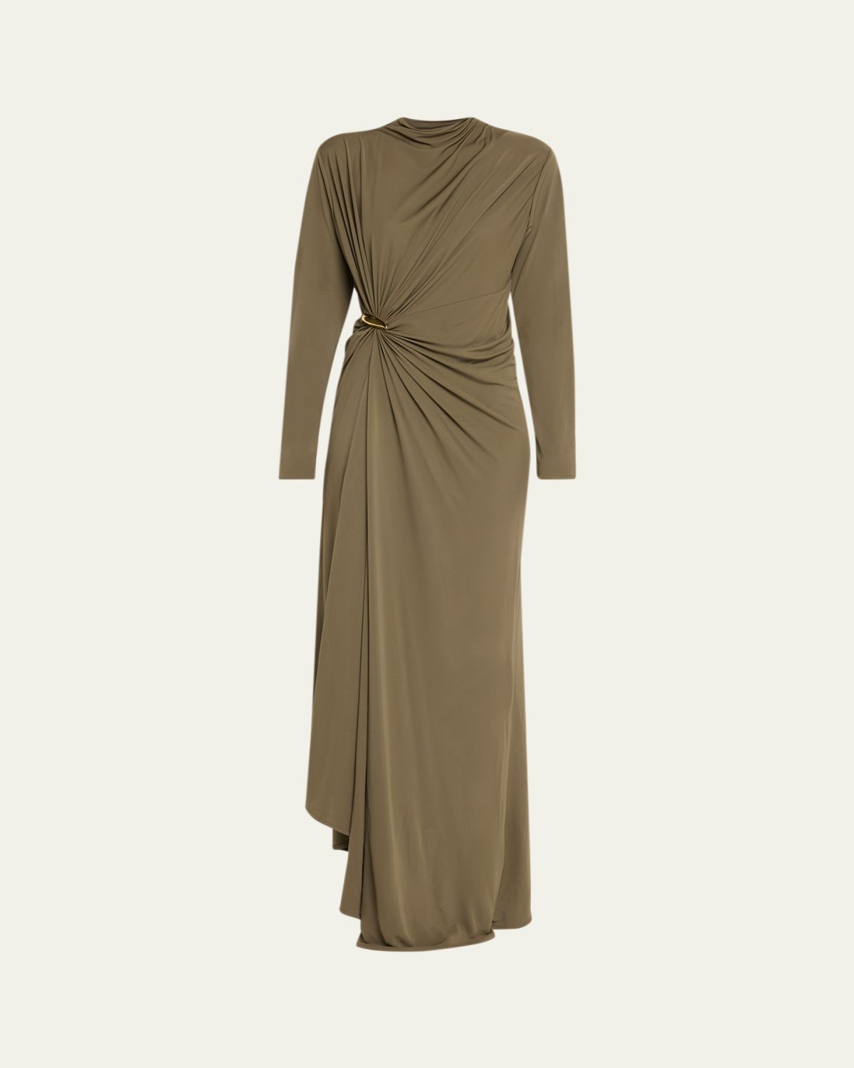 Bottega Veneta Long-Sleeve Draped Matte Crepe Maxi Dress