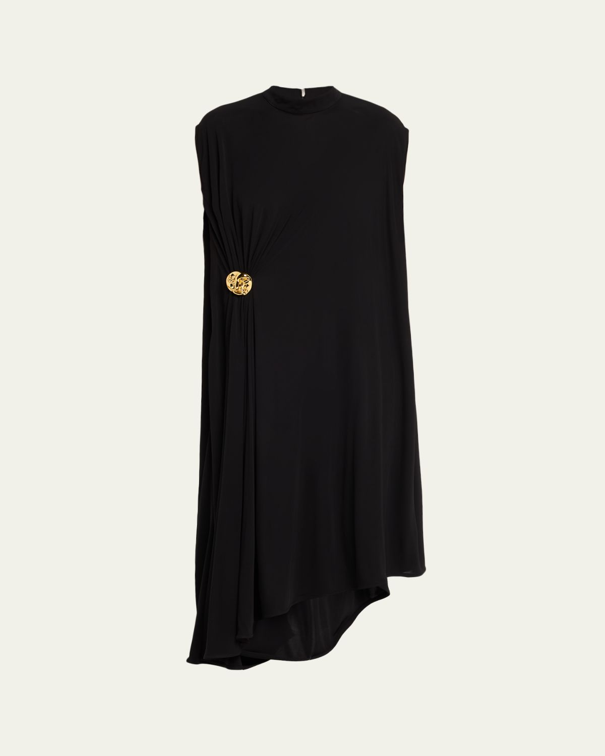 Bottega Veneta Mock-Neck Gathered Jersey Asymmetric Midi Dress