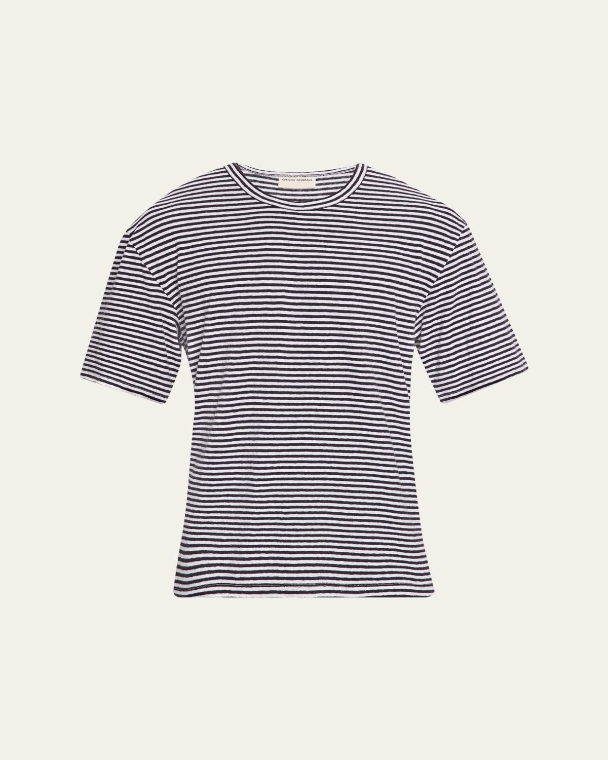 Officine Generale Men's Cotton and Linen Sailor Stripe Crewneck T-Shirt | Thumbnail 6 Officine Generale Men's Cotton and Linen Sailor Stripe Crewneck T-Shirt | Thumbnail 6