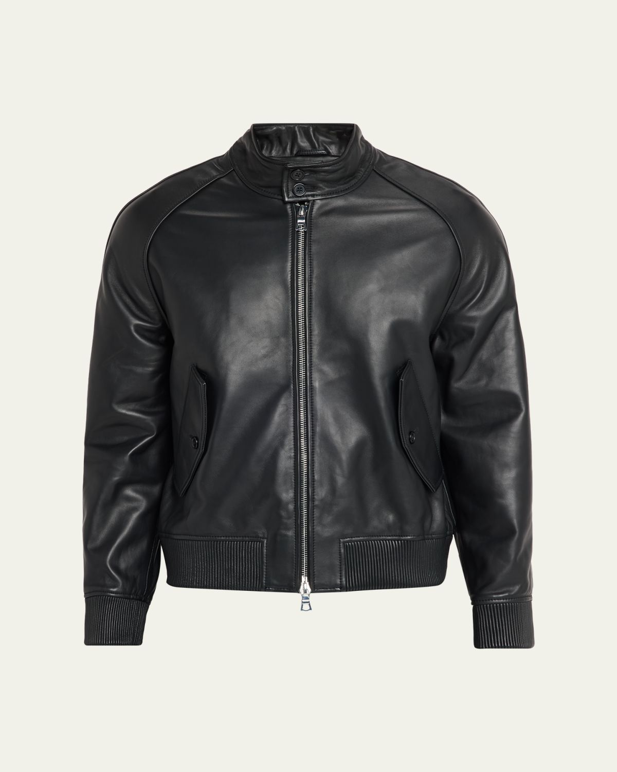 Officine Generale Men's Leather Band-Collar Biker Jacket