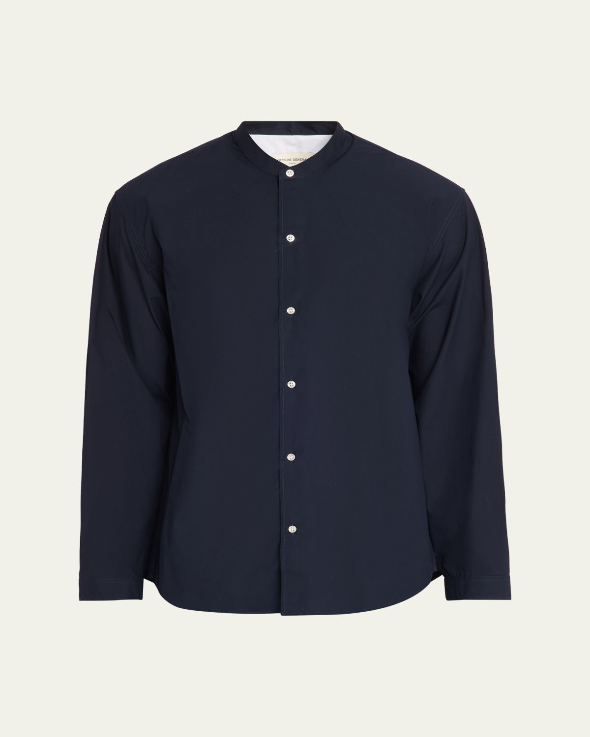 Officine Generale Men's Poplin Band-Collar Button-Down Shirt