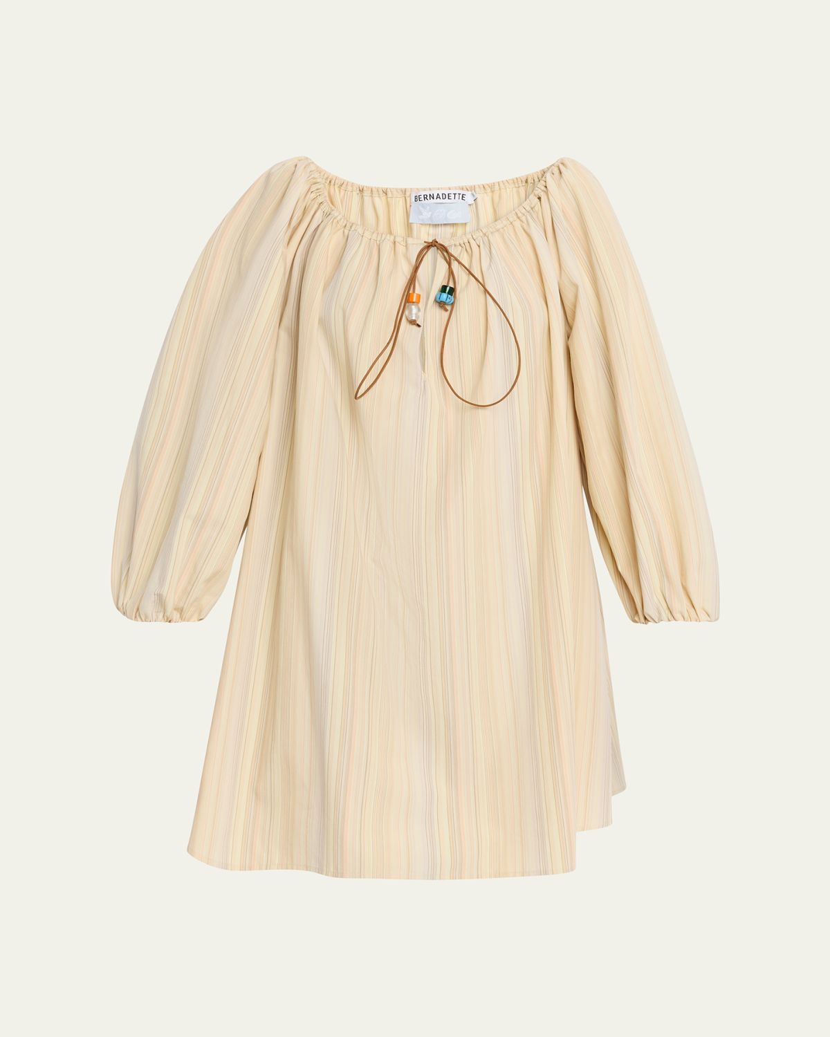 BERNADETTE Tie-Neck Striped Cotton Long-Sleeve Mini Dress | Thumbnail 6