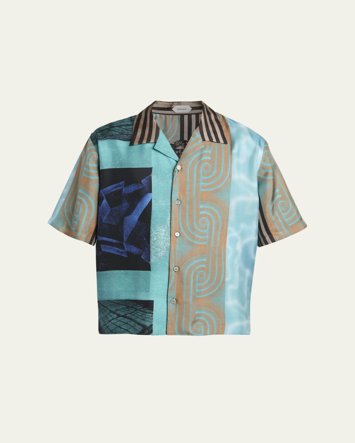 Versace Men's Silk Multi-Abstract Medusa Camp Shirt | Thumbnail 6