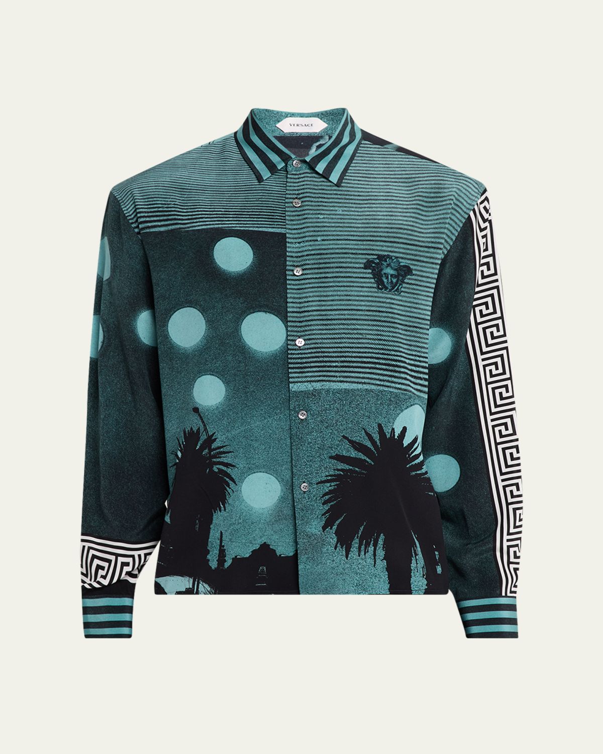 Versace Men's Sunset Palms Silk Crepe De Chine Shirt | Thumbnail 6 Versace Men's Sunset Palms Silk Crepe De Chine Shirt | Thumbnail 6