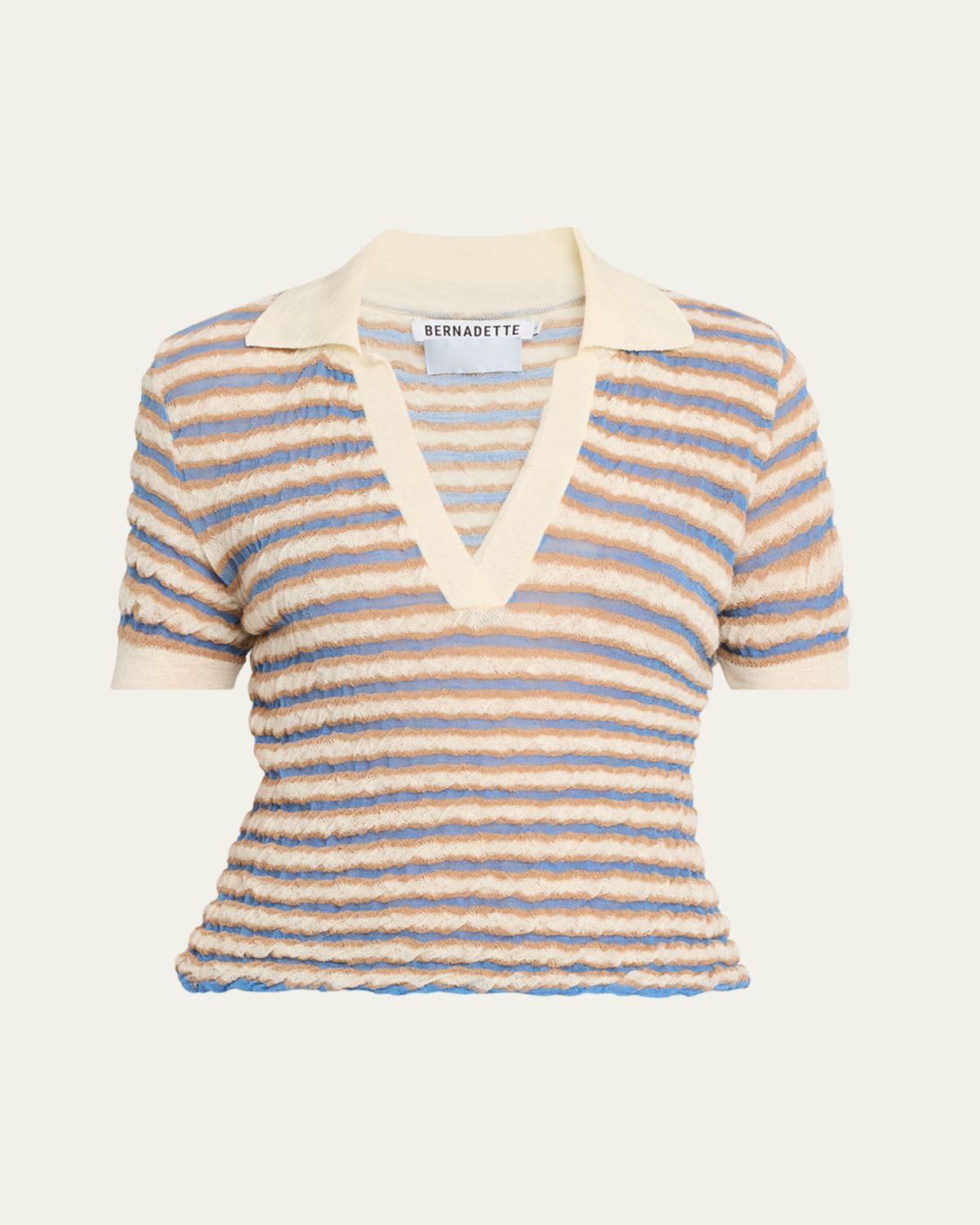 BERNADETTE Ophelia Striped Crinkle Wool Polo Shirt | Thumbnail 6 BERNADETTE Ophelia Striped Crinkle Wool Polo Shirt | Thumbnail 6