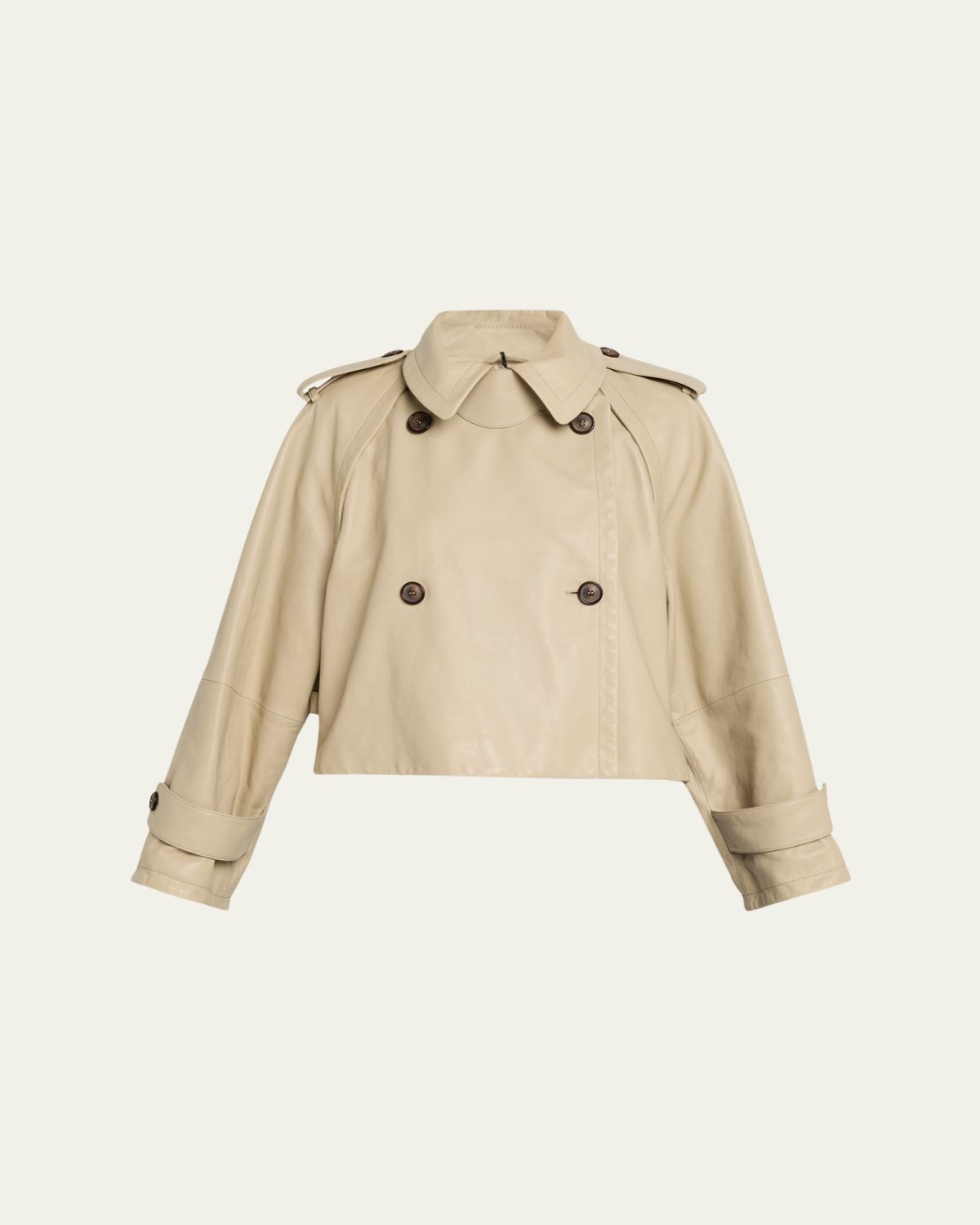 Giorgio Armani Leather Double-Breasted Boxy Trench Jacket