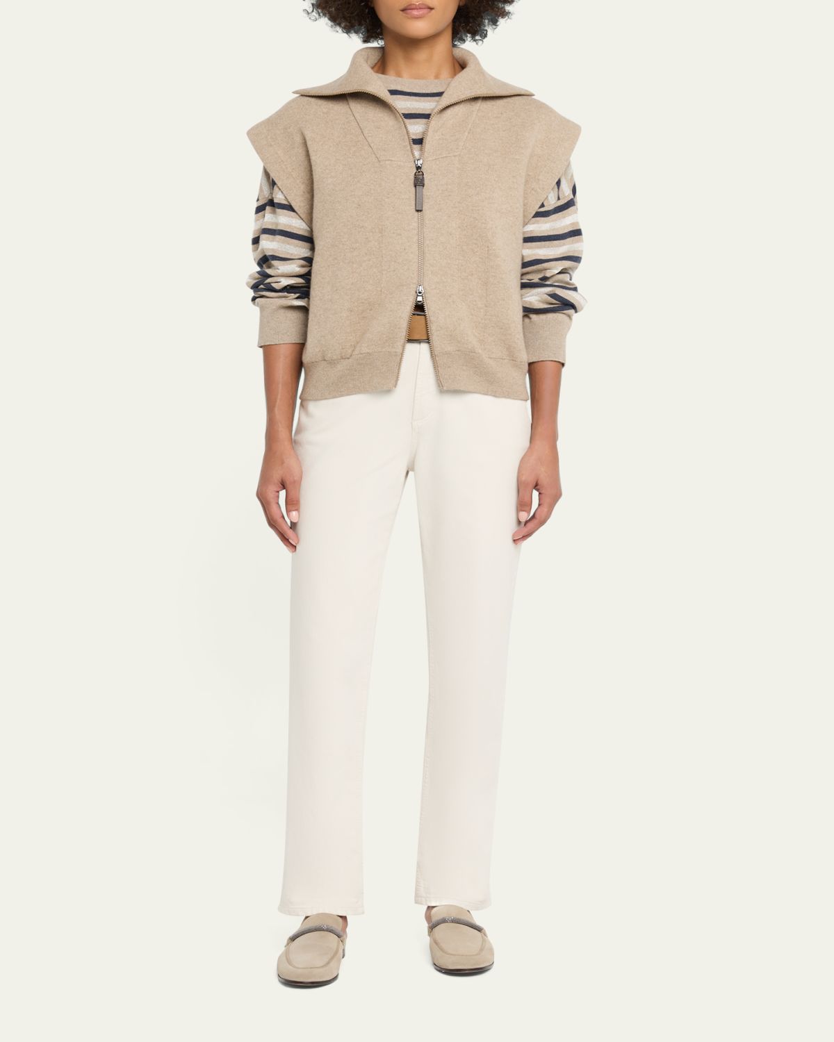 Brunello Cucinelli Shimmering Striped Wool-Cashmere Crop Sweater | Thumbnail 2 Brunello Cucinelli Shimmering Striped Wool-Cashmere Crop Sweater | Thumbnail 2
