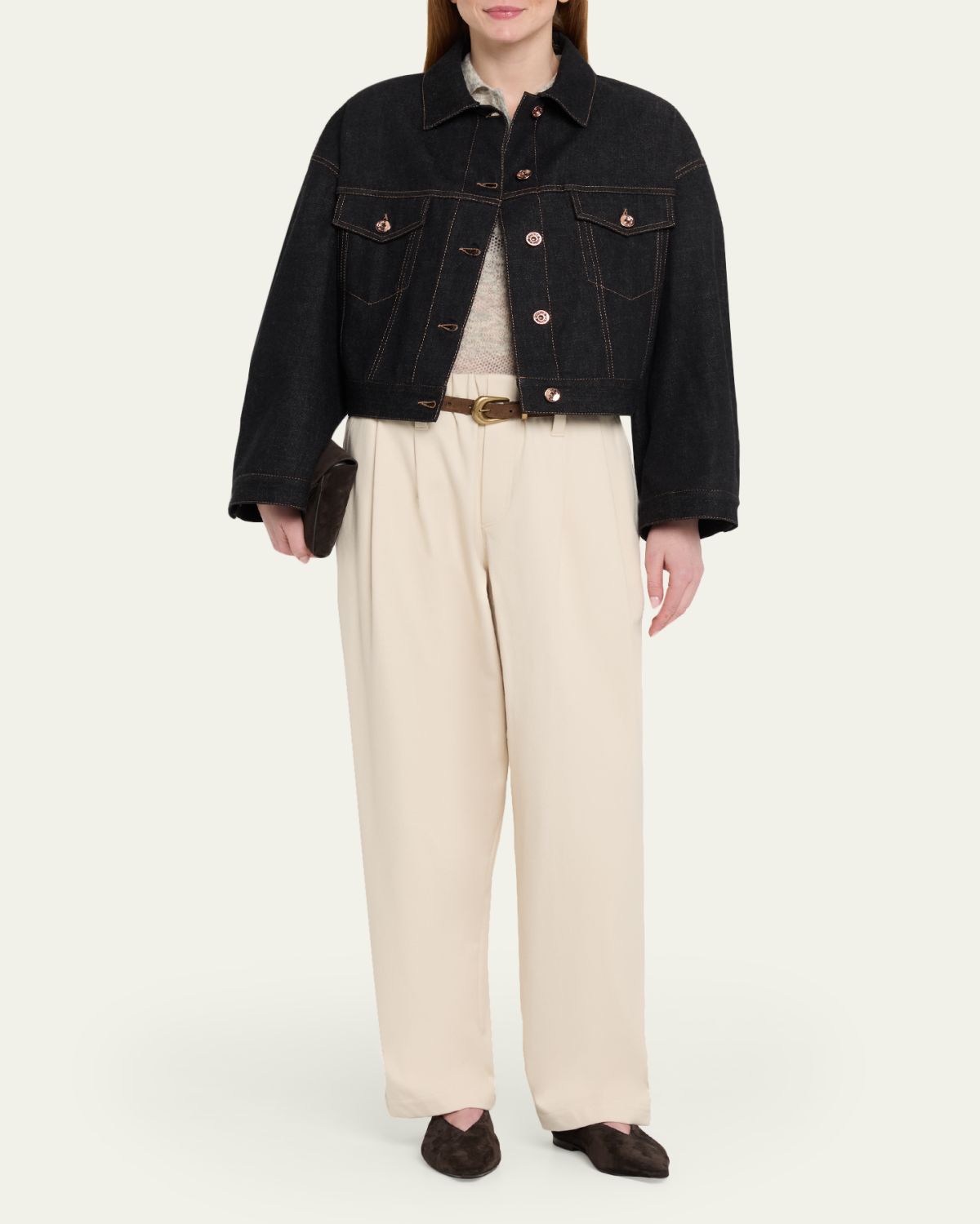 Brunello Cucinelli Boxy Denim Jacket - back view in Navy