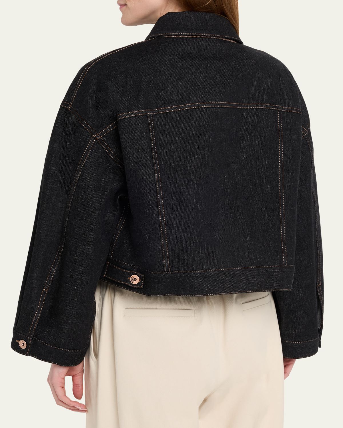 Brunello Cucinelli Boxy Denim Jacket - side view in Navy