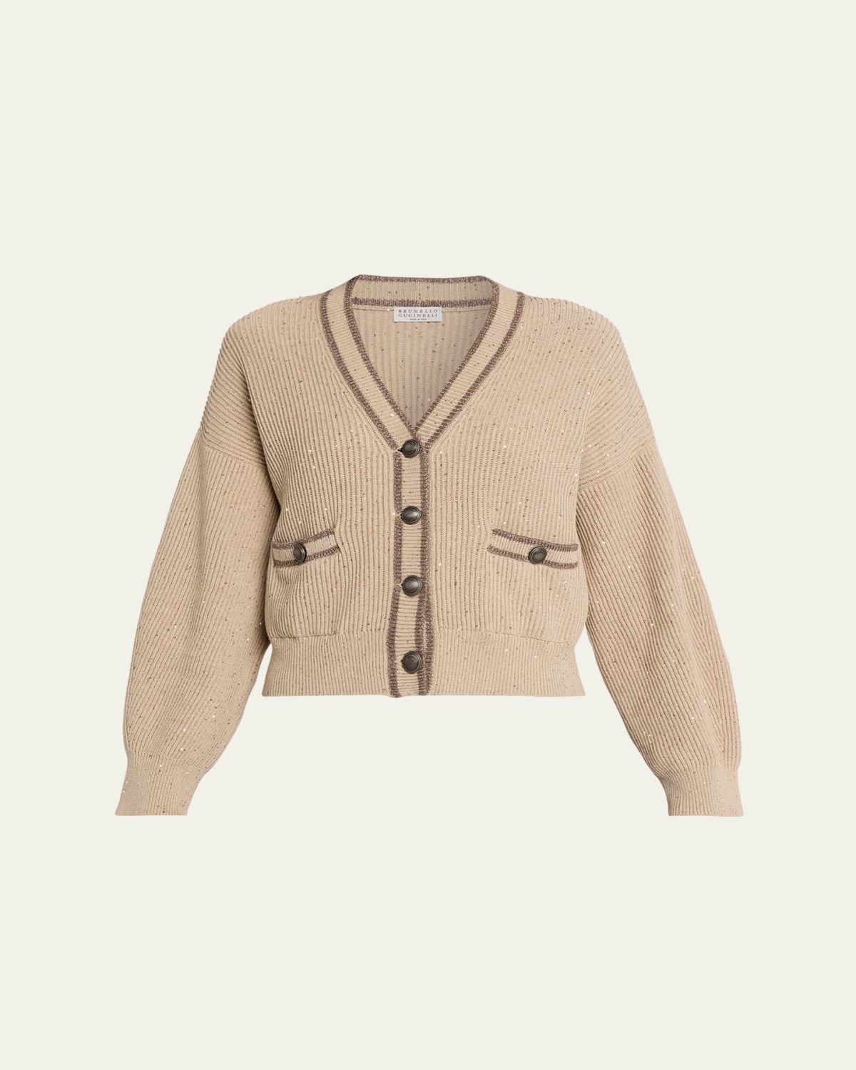 Brunello Cucinelli Paillette English Rib V-Neck Cardigan | Thumbnail 6