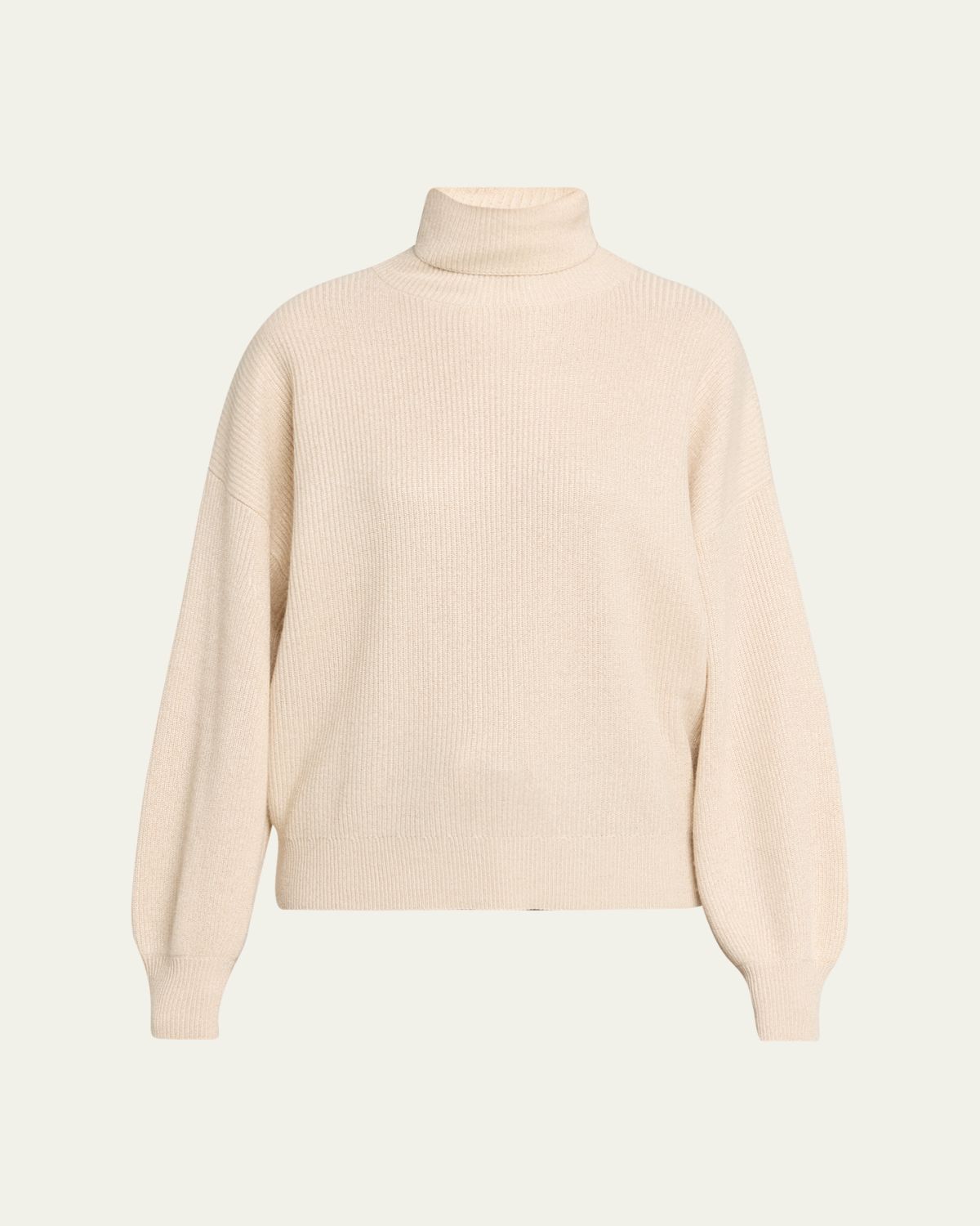 Brunello Cucinelli Shimmering Cashmere English Rib Turtleneck Sweater
