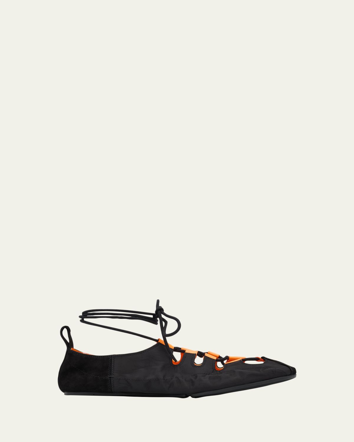 ALAIA Nylon Lace-Up Ballerina Flats