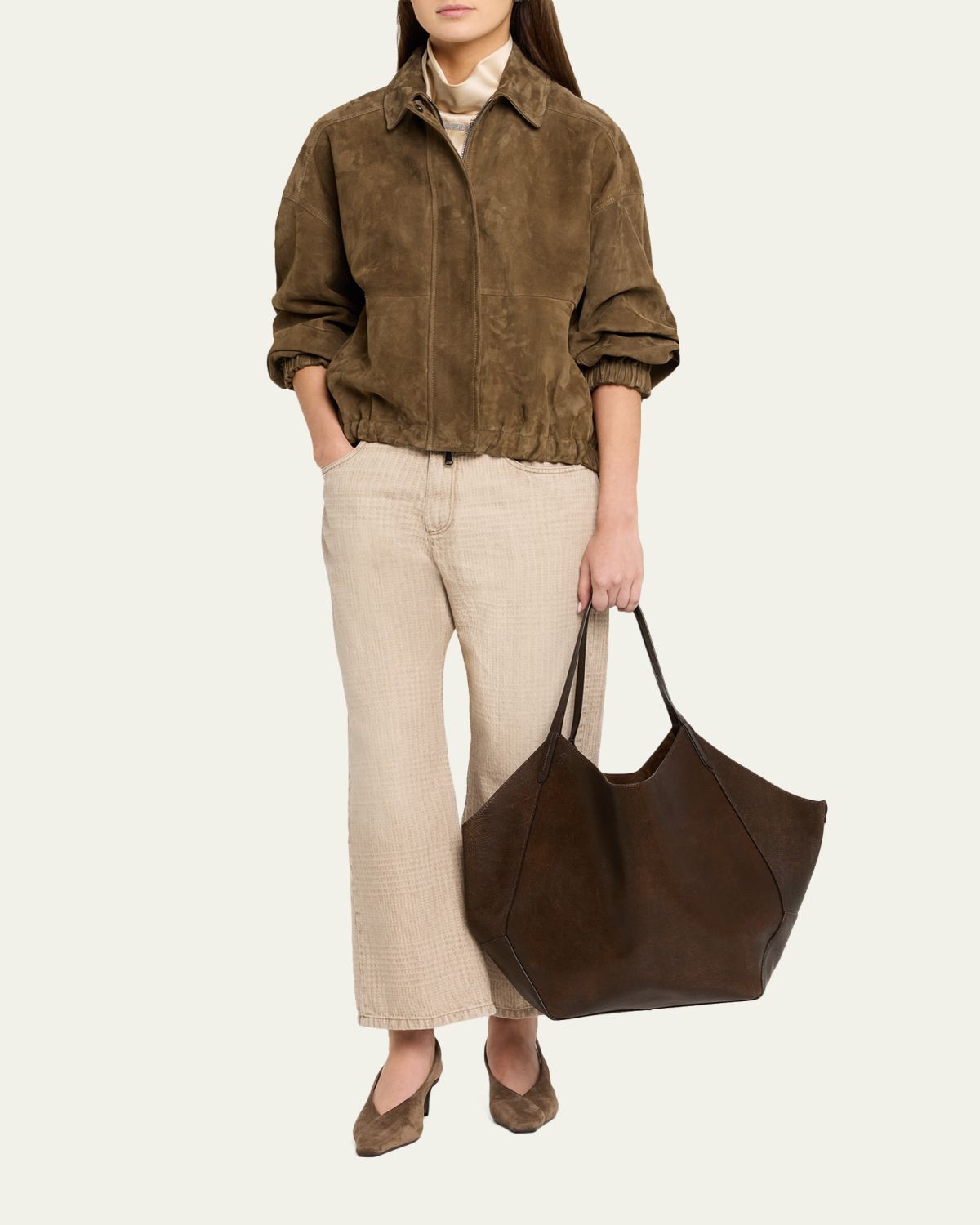Brunello Cucinelli Check-Print Denim Straight-Leg Crop Pants | Thumbnail 2 Brunello Cucinelli Check-Print Denim Straight-Leg Crop Pants | Thumbnail 2