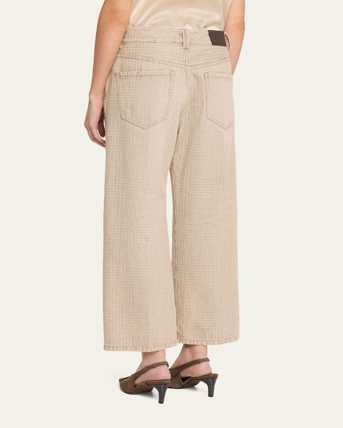 Brunello Cucinelli Check-Print Denim Straight-Leg Crop Pants | Thumbnail 3 Brunello Cucinelli Check-Print Denim Straight-Leg Crop Pants | Thumbnail 3
