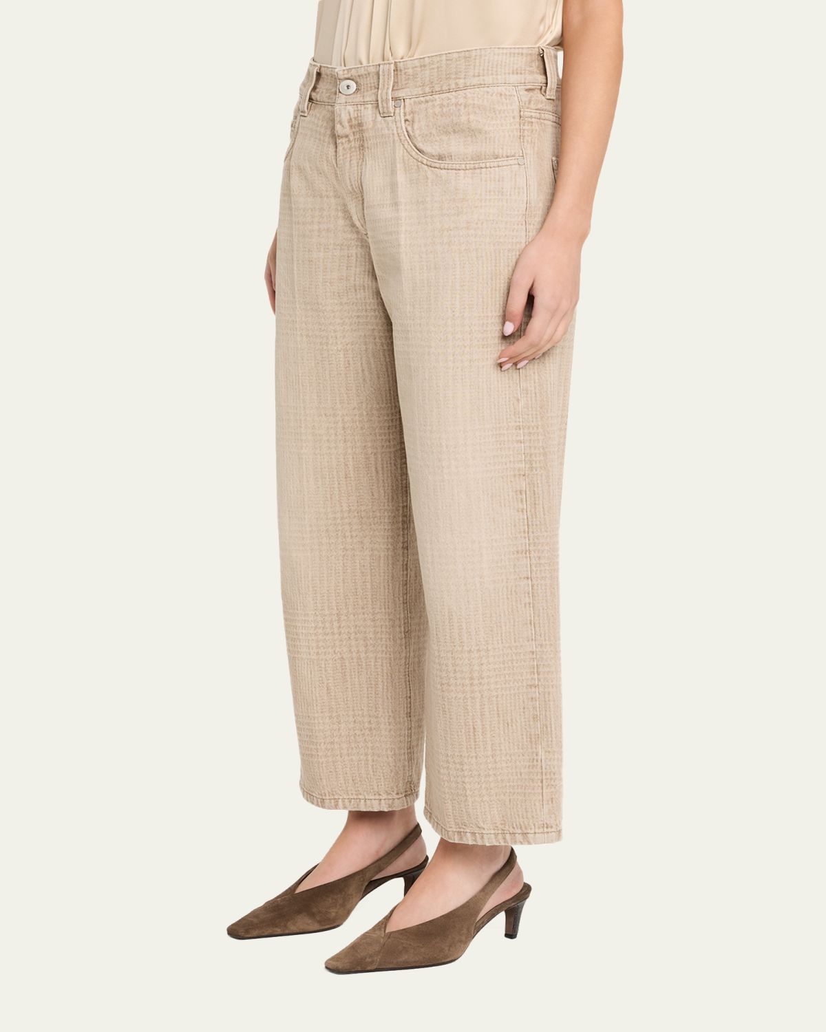 Brunello Cucinelli Check-Print Denim Straight-Leg Crop Pants | Thumbnail 4 Brunello Cucinelli Check-Print Denim Straight-Leg Crop Pants | Thumbnail 4