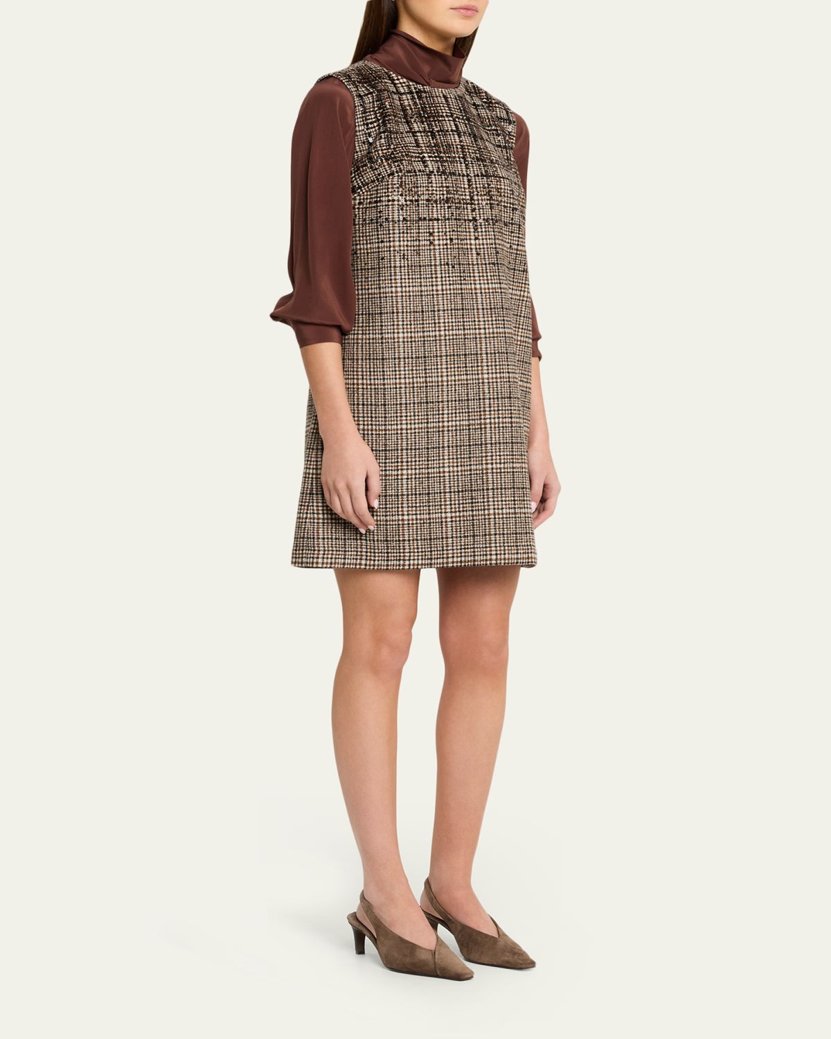 Brunello Cucinelli Sequined Plaid Jacquard Sleeveless Dress | Thumbnail 4 Brunello Cucinelli Sequined Plaid Jacquard Sleeveless Dress | Thumbnail 4